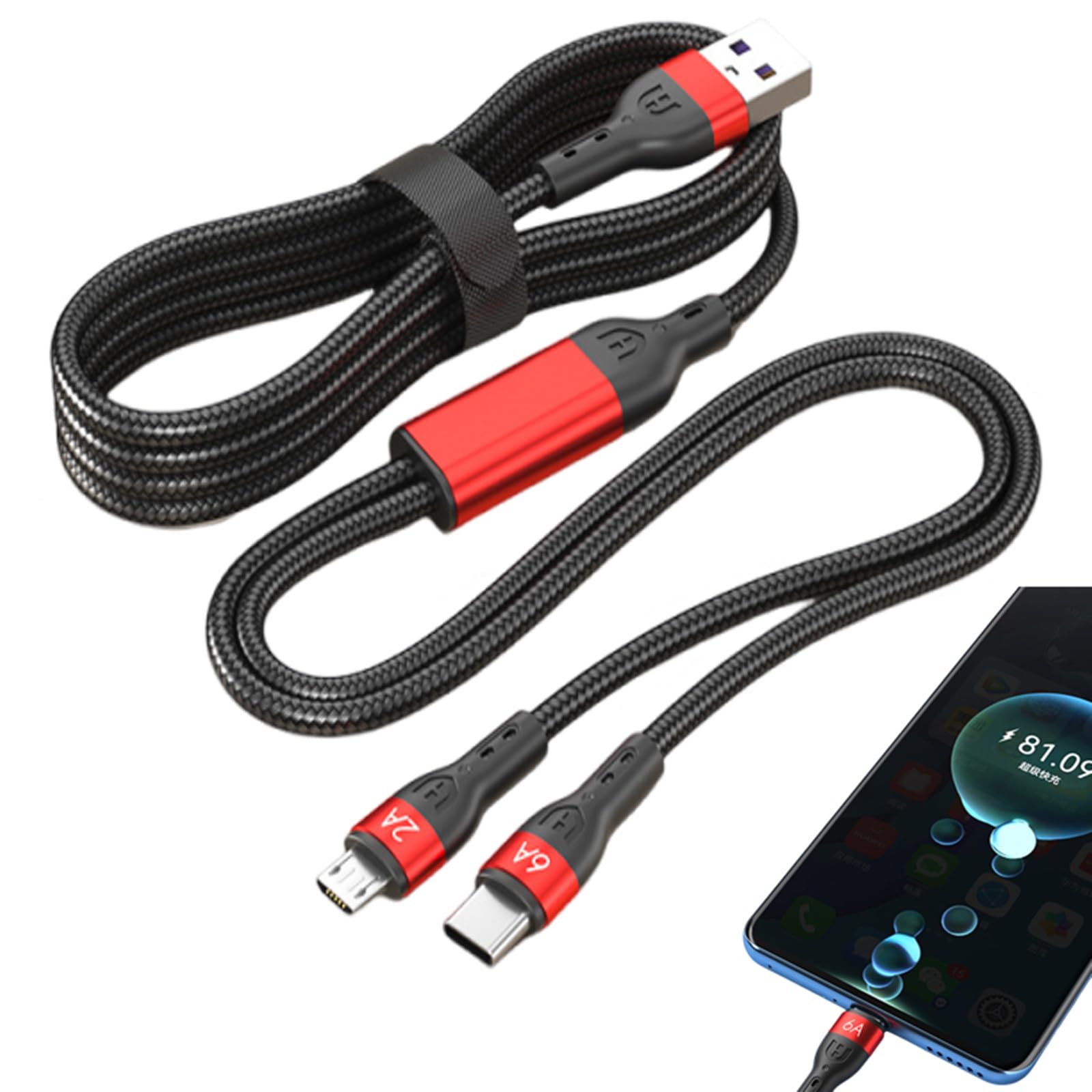 楽天Mr HedgeHogSensaBliss USB タイプC 二股ケーブル 2in1 充電ケーブル USB A to Android+Type C 充電アダプタ PD対応 66W/6A 急速充電 データ転送 1.5M Y字 2台同時充電 高耐久 ナイロン編み 断線防止