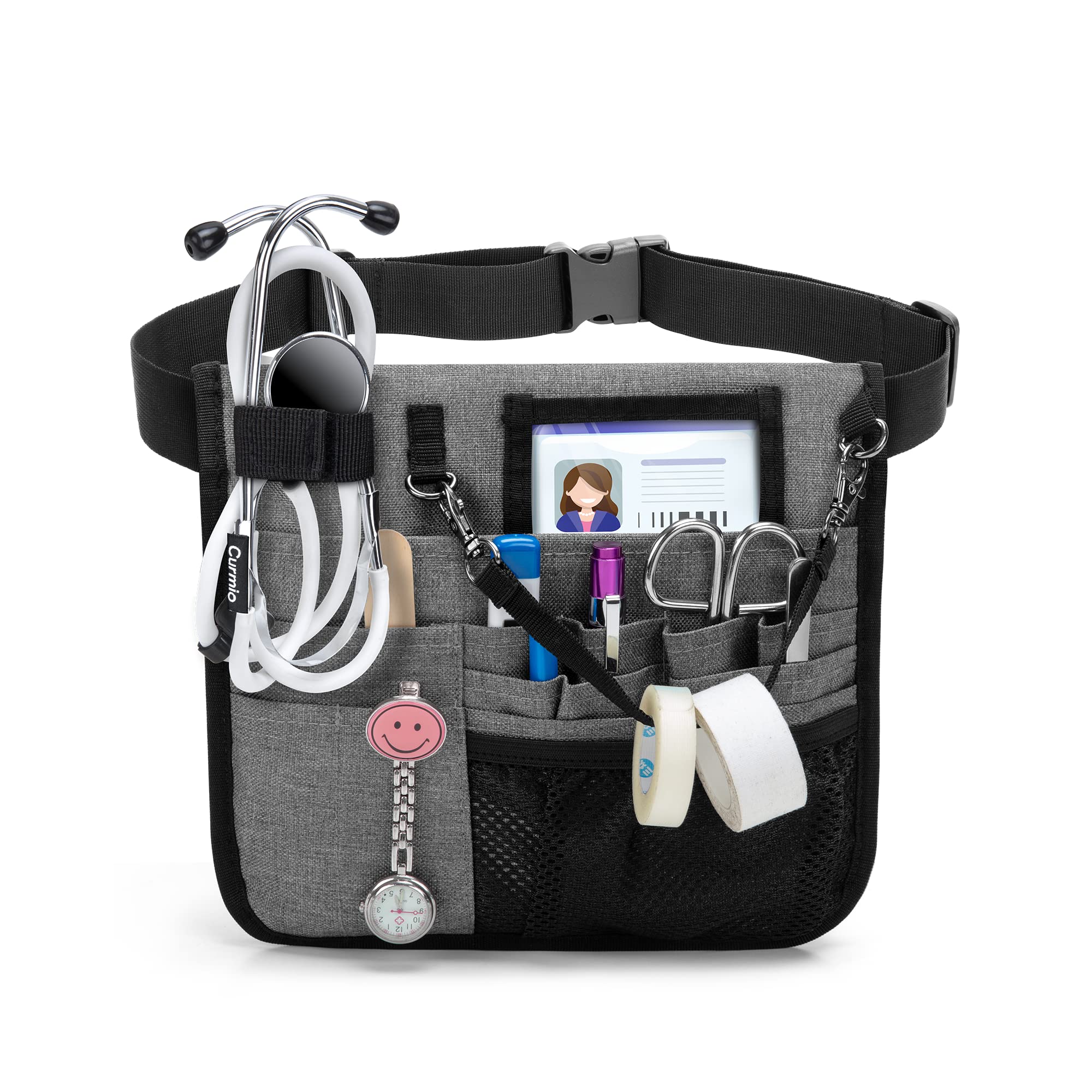 CURMIO ナースウエストポーチ ナースポーチ 聴診器・テープ用ホルダー付き 看護師 介護士 保育士 (バッ..