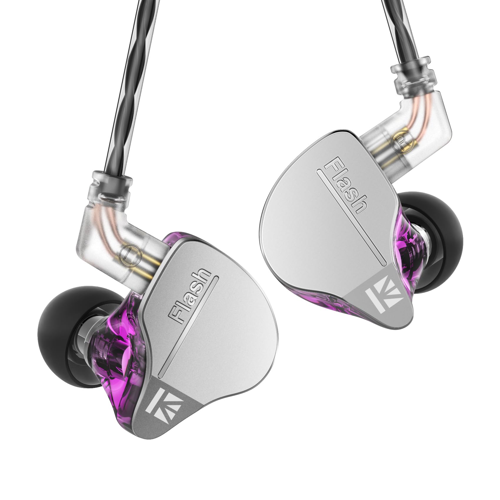 Yinyoo 中華 イヤホン 有線 KBEAR Flash イヤフォン ハイブリッドイヤホン HiFi音質 インイヤー モニター 2pin リケーブル可能 カナル型 イヤホン イヤモニ型 ゲーミング対応 装着感向上 (3.5mmマイク無し, パープル)