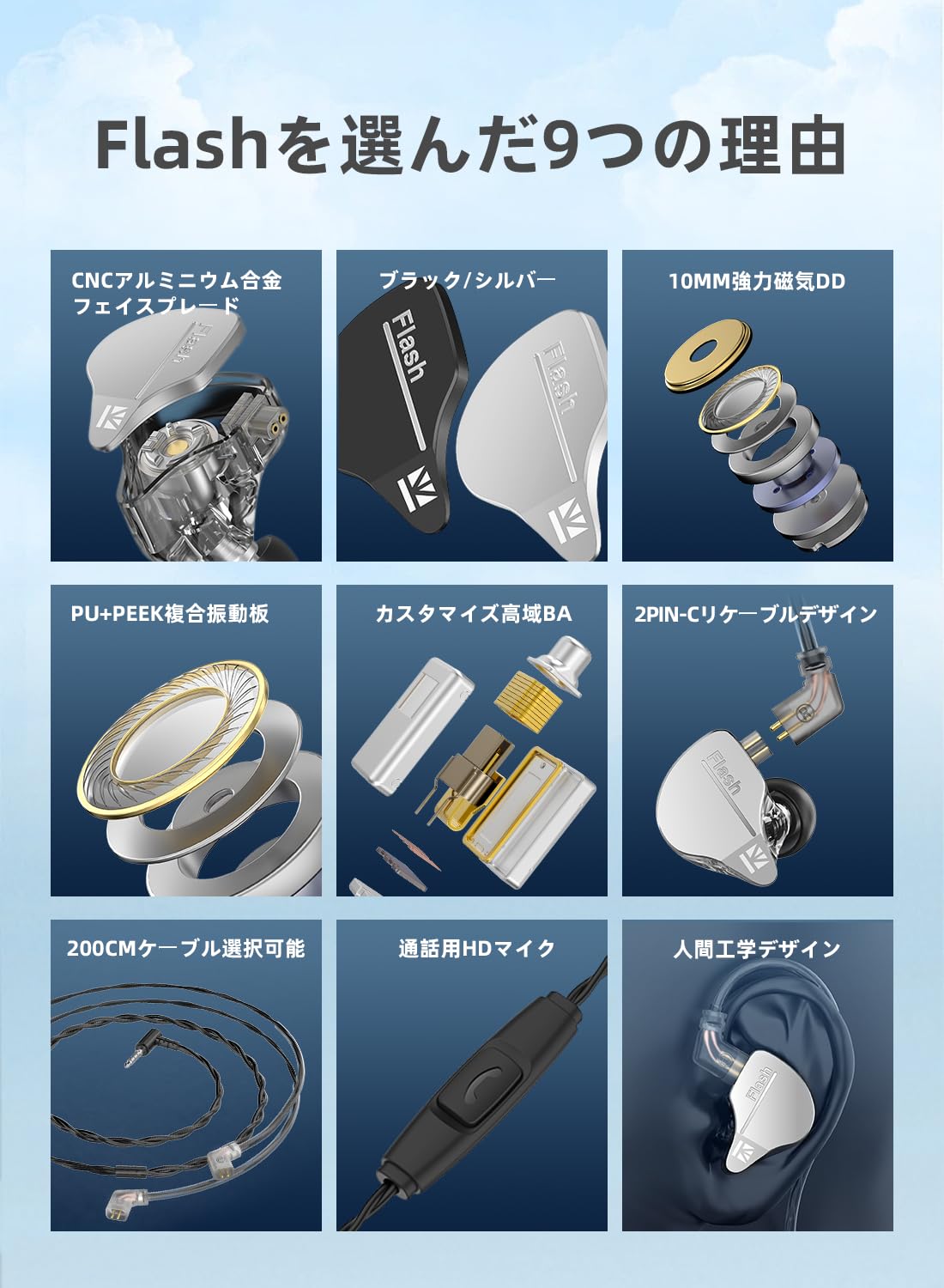 Yinyoo 中華 イヤホン 有線 KBEAR Flash イヤフォン ハイブリッドイヤホン HiFi音質 インイヤー モニター 2pin リケーブル可能 カナル型 イヤホン イヤモニ型 ゲーミング対応 装着感向上 (3.5mmマイク無し, パープル)