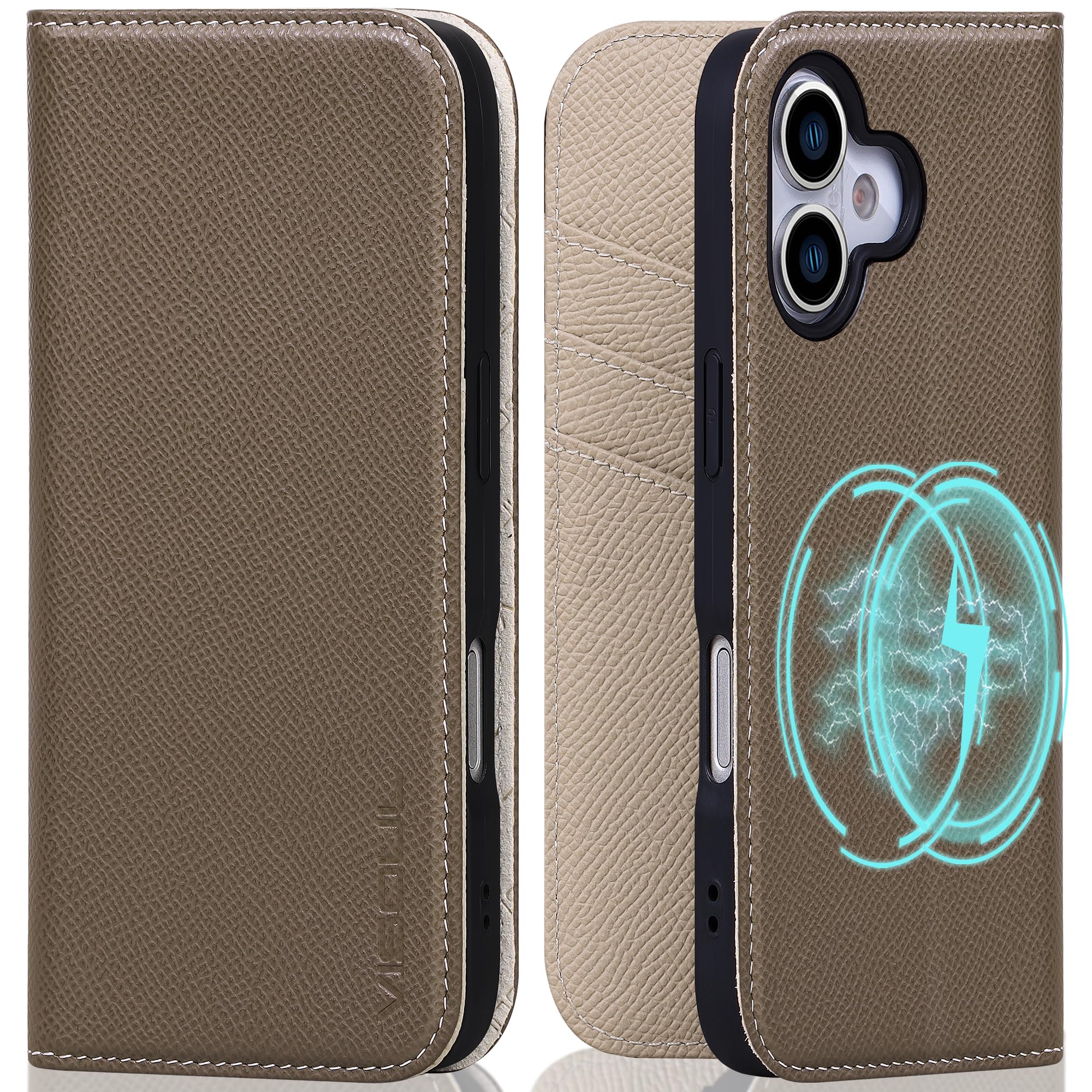 VISOUL iPhone 17 対応 ケース 手帳型 本革 アイフォン17 手帳型ケース MagSafe対応 スマホケース レザー カード収納 携帯カバー 横置きスタンド機能付き マグネット式 全面保護 柔軟なTPU素材 アイホン17 ブラウン・グレー