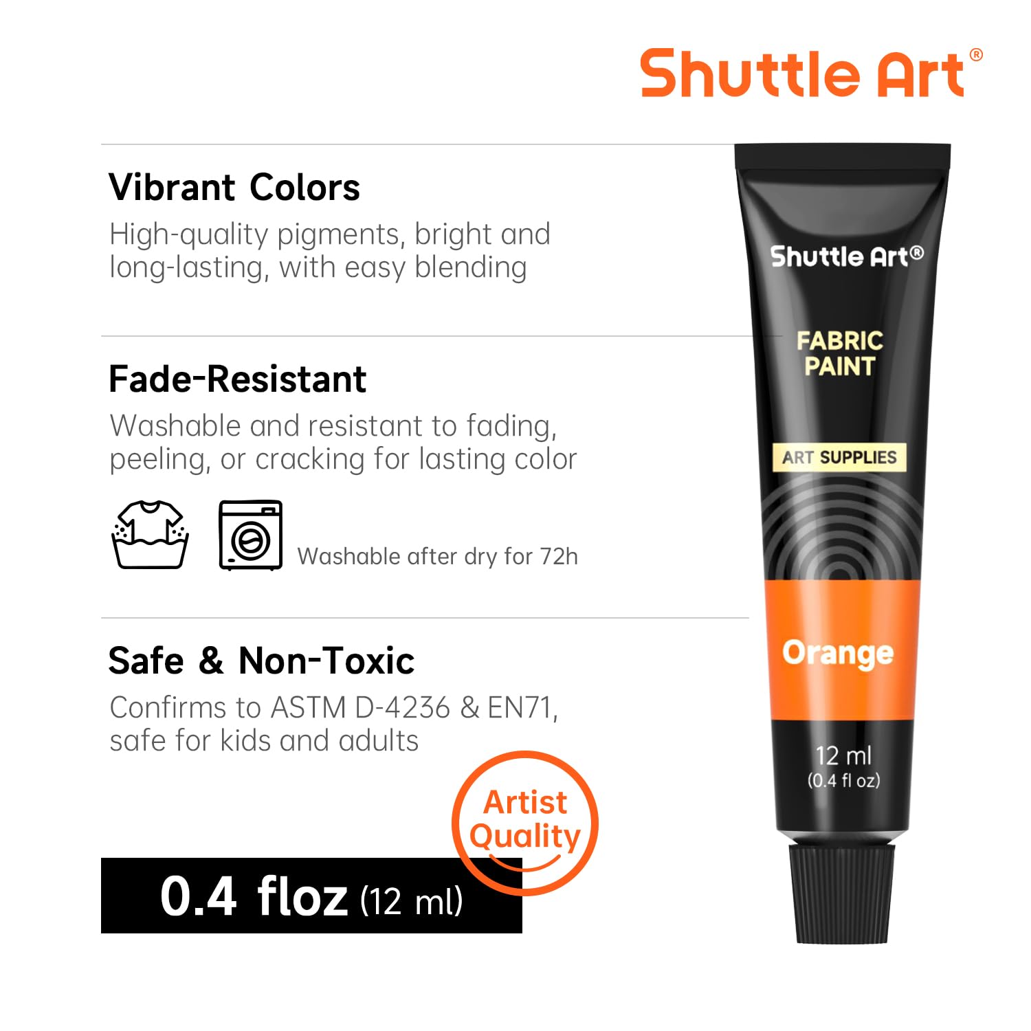 Rakuten - Shuttle Art 布用絵の具 14色(白2本入り) 12ml 布絵の具セット 布描き絵の具 ウォッシャブル 洗っても落ちない ファブリックペイント ペイントブラシ3本付き 速乾 耐久 Tシャツ かばん スニーカー イラスト DIY 収納便利 子供 プ
