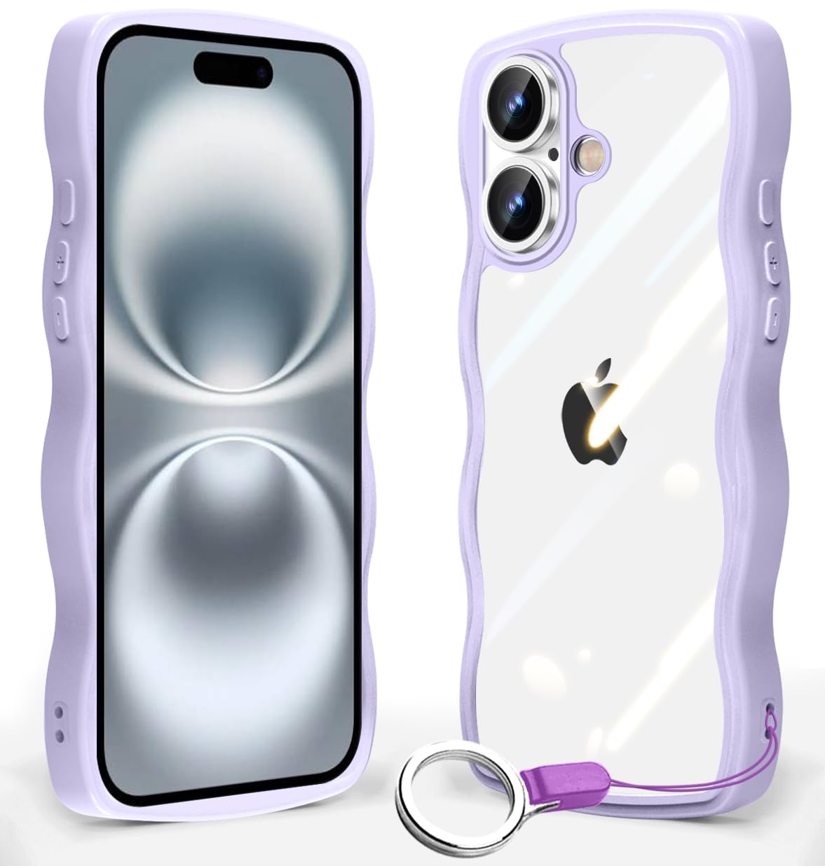 iPhone 16 Plus 用 ケース クリア 波状フレーム グーグル アイフォン 16 Plus 用 カバー 耐衝撃 うねうね 女性用 女子向け 人気 iPhone16Plus 用 スマホケース 薄型 軽量 透明 TPU ストラップホール付き QIワイ