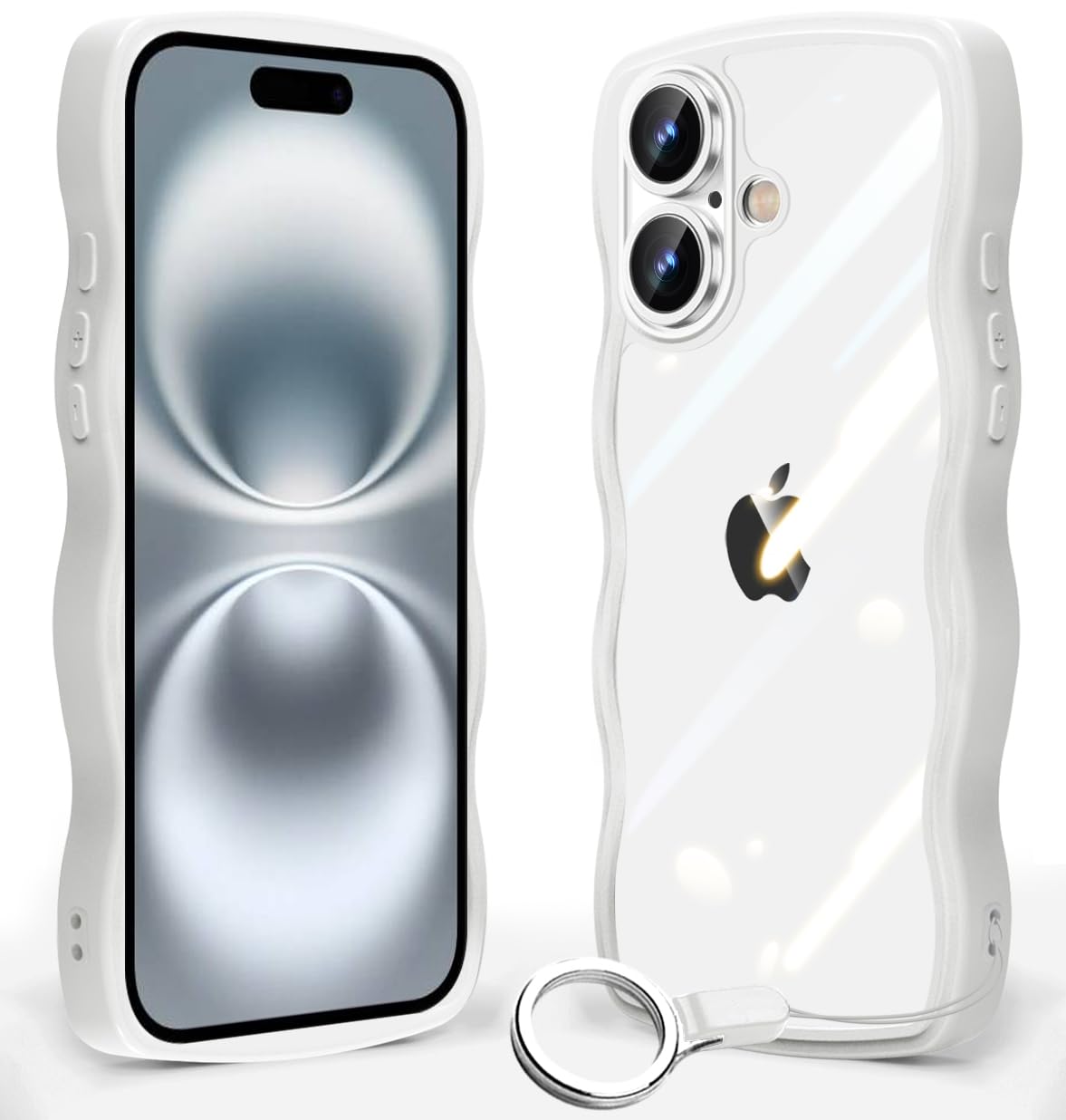 iPhone 16 Plus 用 ケース クリア 波状フレーム グーグル アイフォン 16 Plus 用 カバー 耐衝撃 うねうね 女性用 女子向け 人気 iPhone16Plus 用 スマホケース 薄型 軽量 透明 TPU ストラップホール付き QIワイ