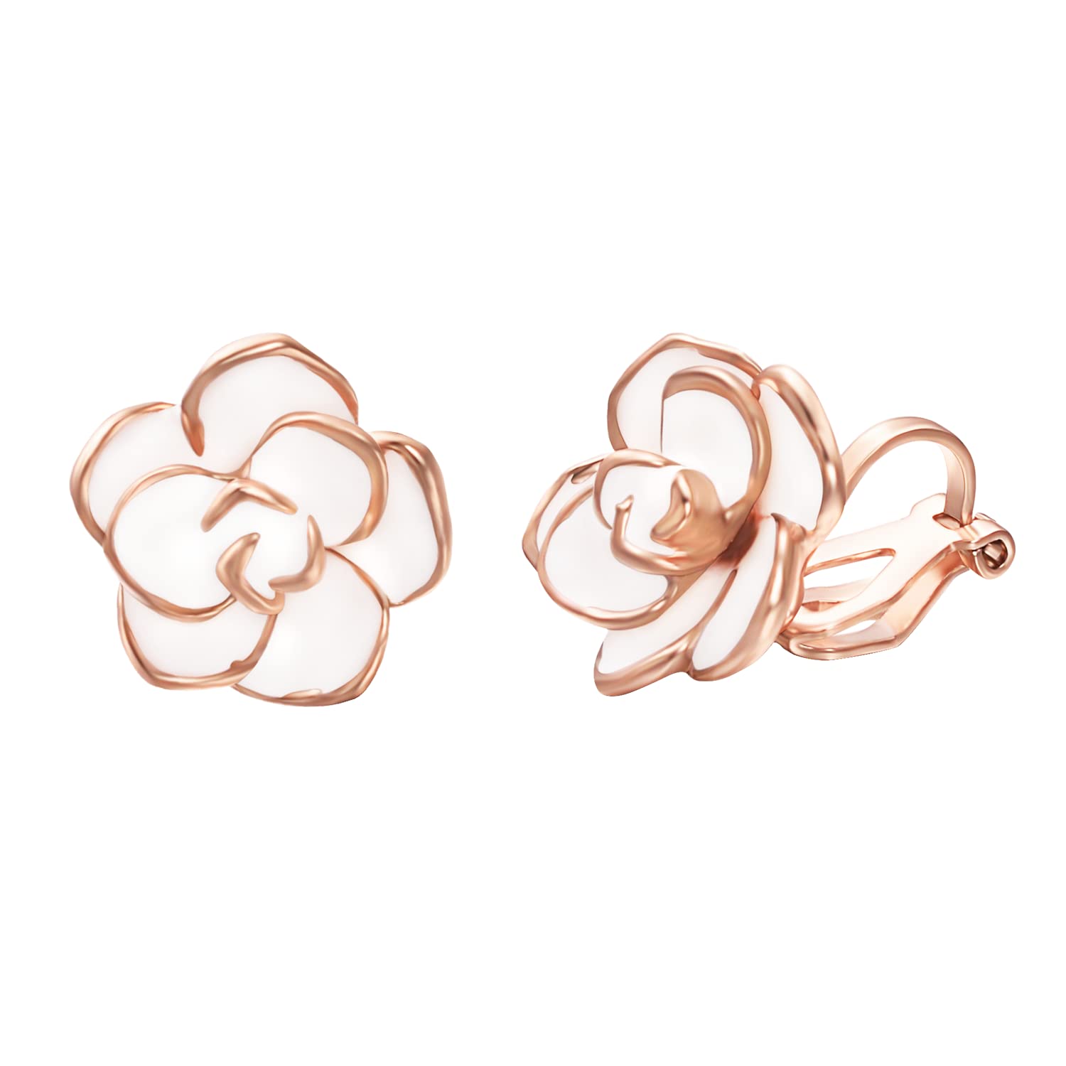 Yoursfs 薔薇 イヤリング痛くない レディース イヤリング 花 落ちない 大きい 白い バラ 花 エナメル
