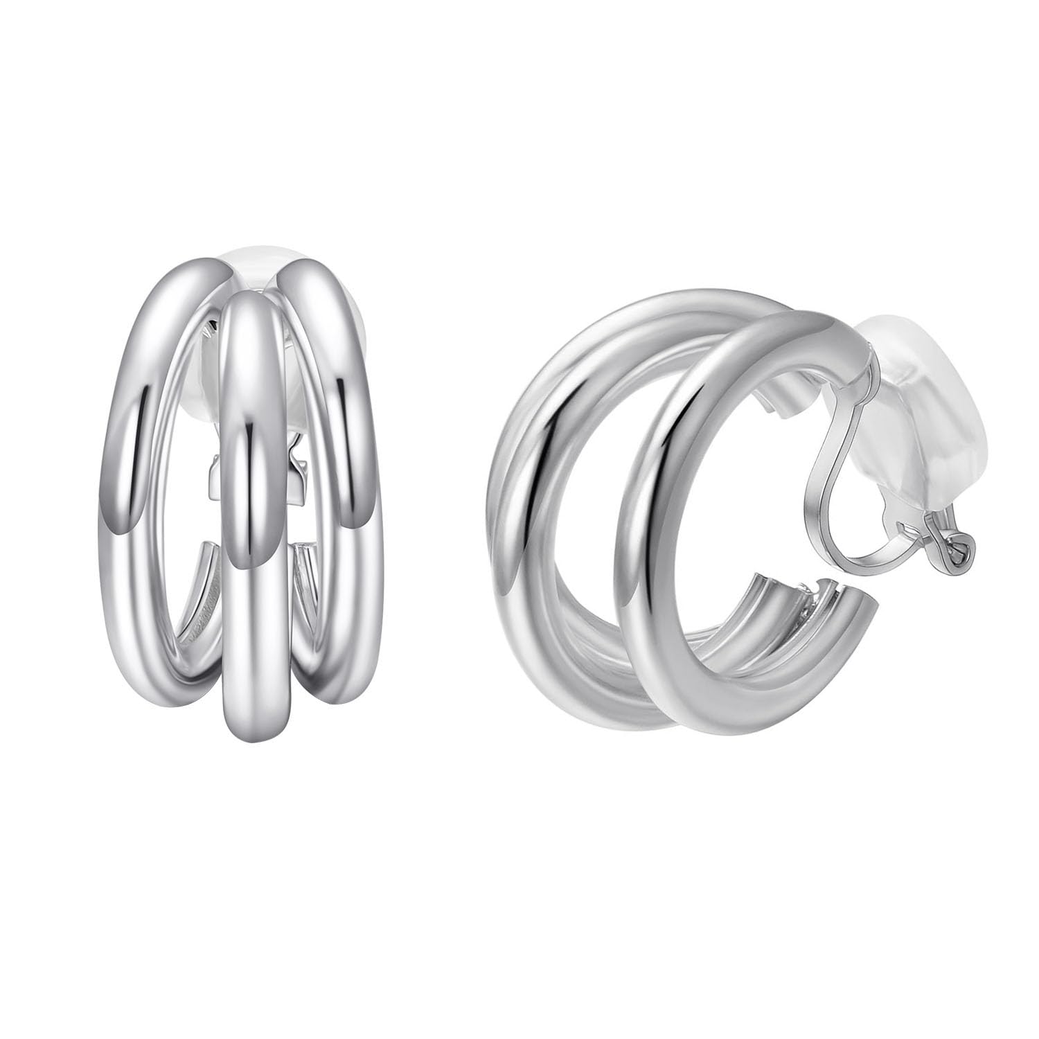 Yoursfs 3連イヤリング レディース ゴールド 痛くない イヤリング シンプル フープイヤリング 大きめ (銀-クリップ-Sサイズ 2.0cm)