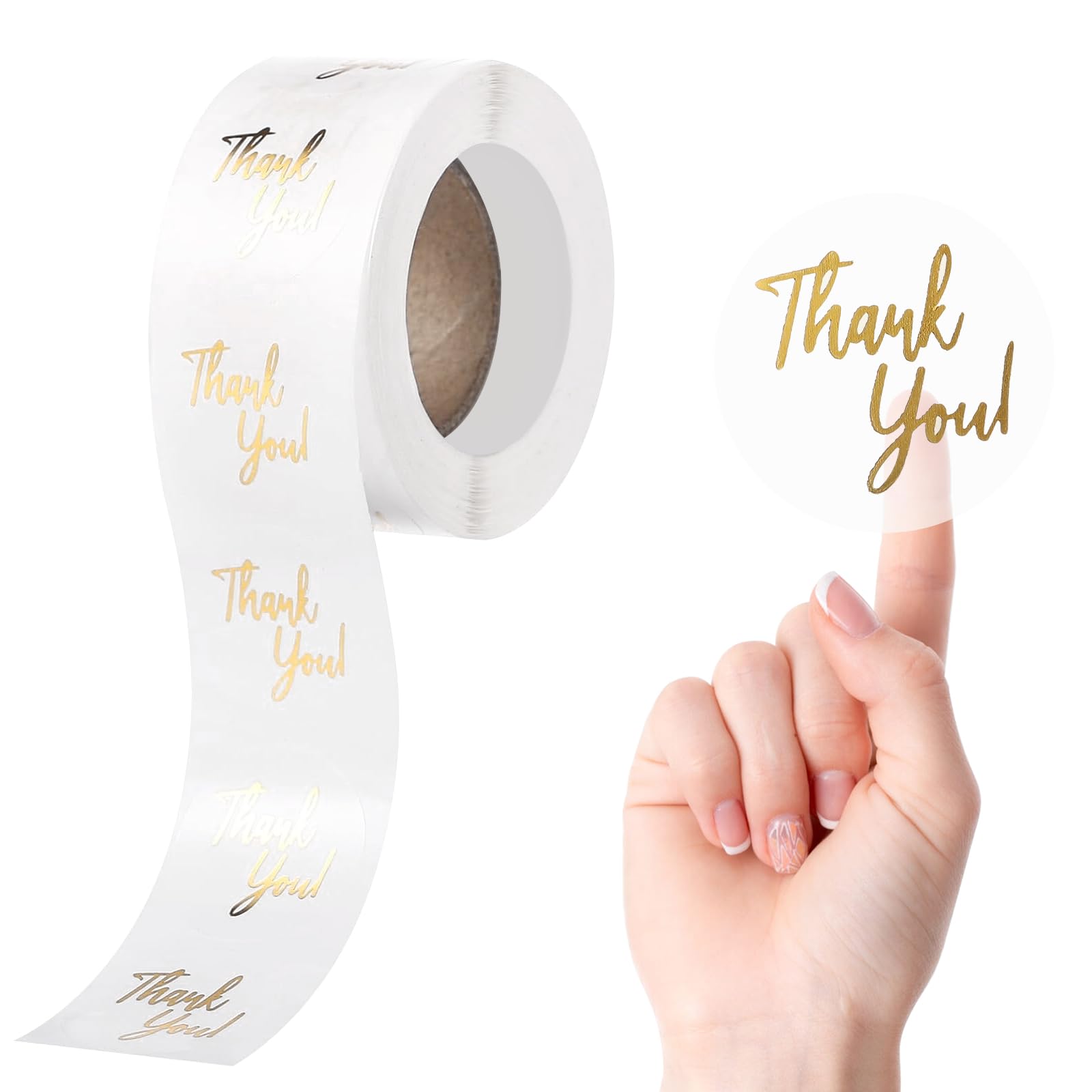 DARENYI サンキューシール Thank you シール 約1000枚入り 2ロール「2.5cm 箔押し 金色文字 透明ベース」感謝の気持ちを表せるシール ...