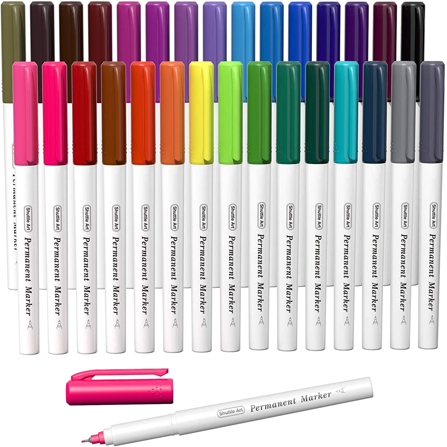 Shuttle Art 油性ペン 30色セット 極細 0.5mm カラーペン 油性マーカー 速乾 耐水 サインペン ネームペ..