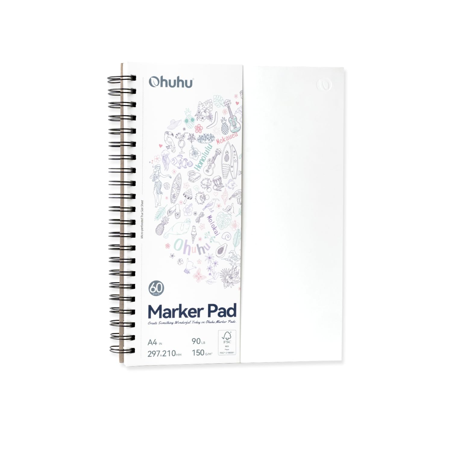 Rakuten - Ohuhu スケッチブック マーカーペン用 画用紙 裏写りしない 210mm×297mm A4 150gsm 表裏両面使用可能 60枚/120ページ ミシン目付き