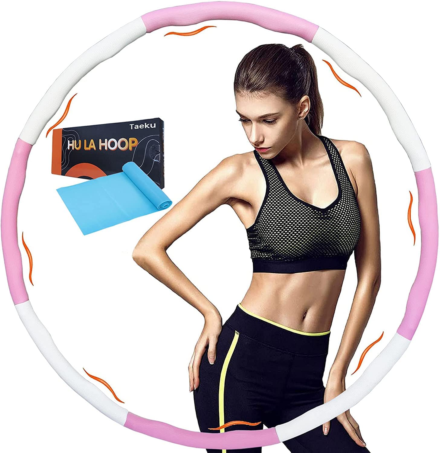 フラフープ 大人用 サイズ調整可 サイズフリー 加重全周マッサージ フィットネスフープ 有酸素運動 折りたたみ フープ フィットネス、体操、ダンス、ペットのトレーニング用に設計されています最大直径96cm 厚さ4.4 mm 8本組 (ピンク + ホワイト)