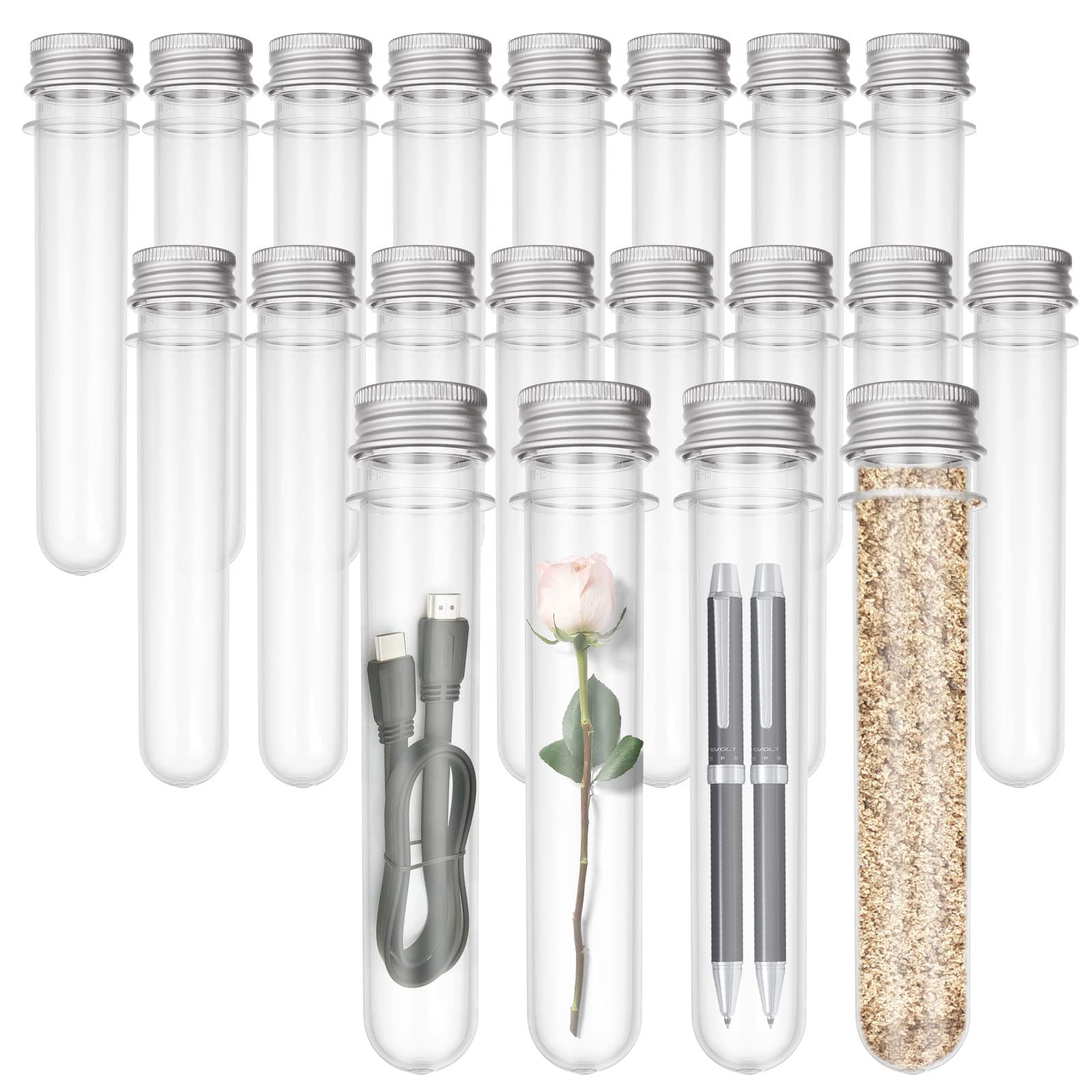 RILIHII 【20本セット 】試験管40ML アルミキャップ付き 透明アルミ蓋付き プラスチック試験管 140x25M..