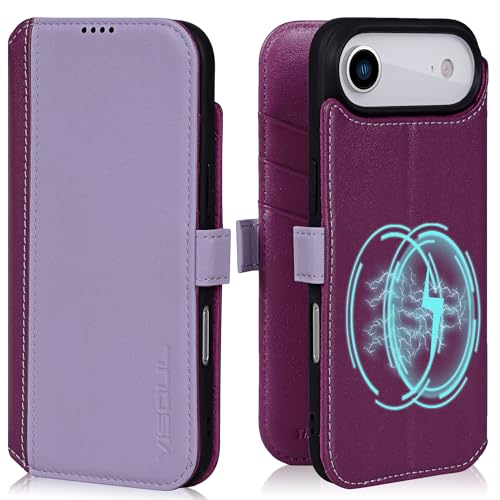 Rakuten - VISOUL iPhone Air 対応 ケース 手帳型 本革 アイフォン エア 手帳型ケース MagSafe対応 スマホケース レザー カード収納 携帯カバー 横置きスタンド機能付き マグネット式 全面保護 柔軟なTPU素材 アイホン Air ラベンダー