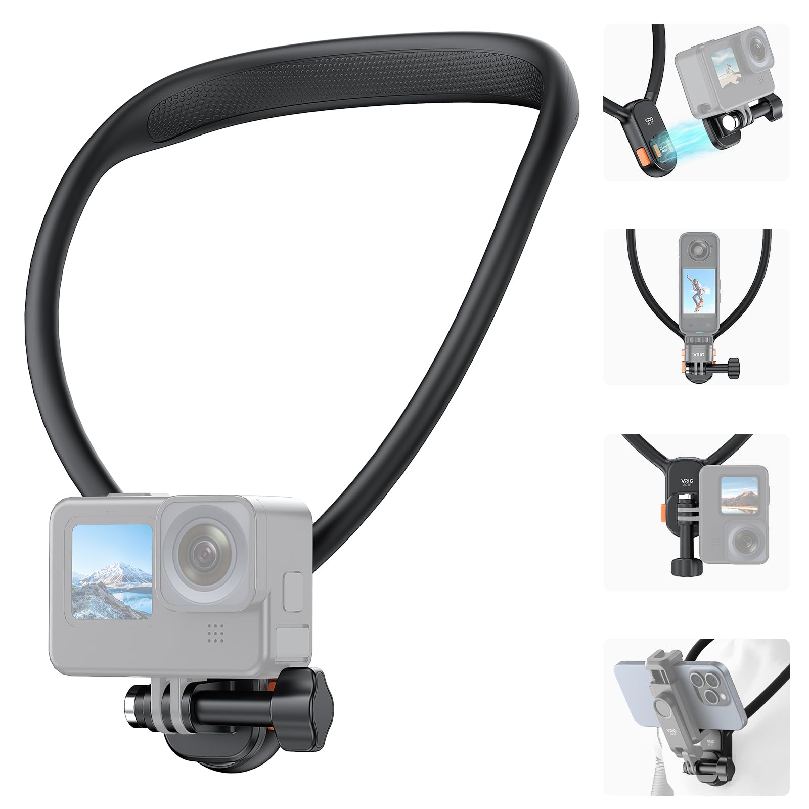 VRIG ネックレス式マウント GoPro用ネック式マウント GoPro用 アクセサリー 磁気吸引式 釣り用首掛け ロック式 落下防止 多角度調整 釣り 、バイク 、 テニス、旅行、Vlog撮影 osmo action 5 pro/4/3 、osmo po