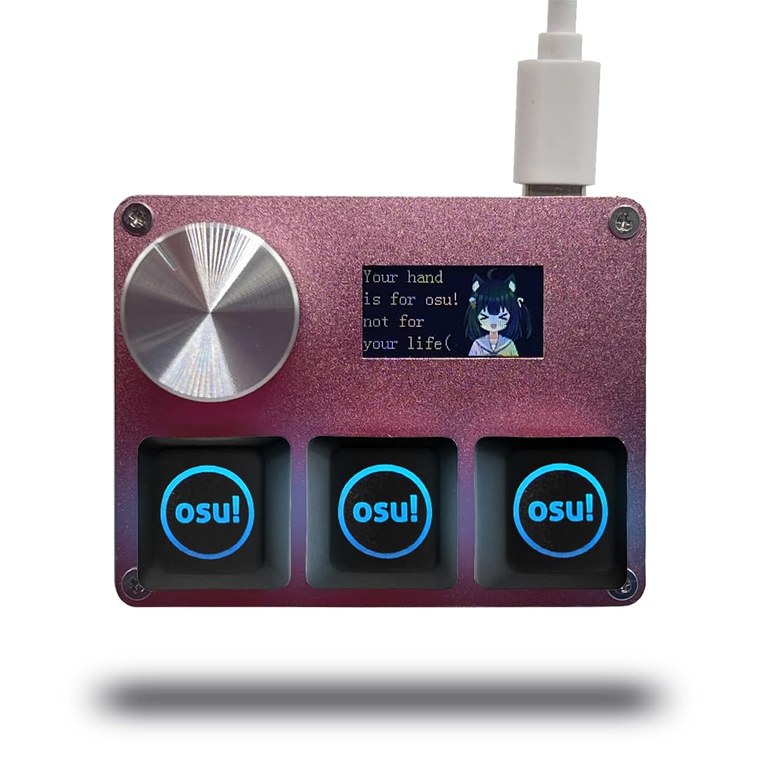 BTXETUEL SayoDevice O3C OSU キーボード ラピッドトリガー ホールスイッチ 磁気リニアスイッチ キーボード ノブとスクリーン付き コピーペースト ショットカット マクロ ホットスワップ ミニキーパッド… (OSUキーキャップ付き-