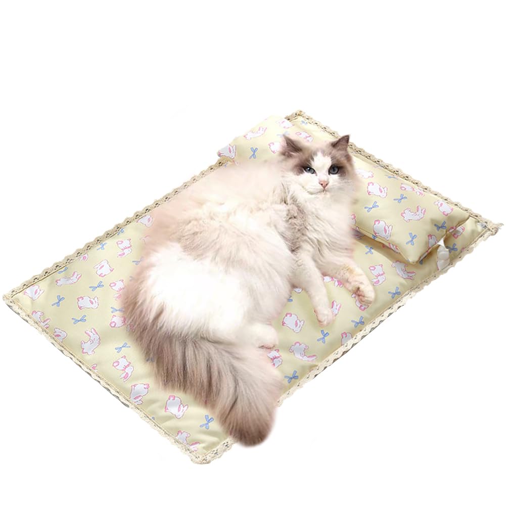 Rakuten - BIdason 犬 ベッド 枕付き クッション ひんやり 接触冷感 夏 リバーシブル 暑さ対策 快適 涼しい 顎のせ 防水 掃除しやすい 寝床 可愛い 洗える ペットクッション 猫 中型 大型犬用