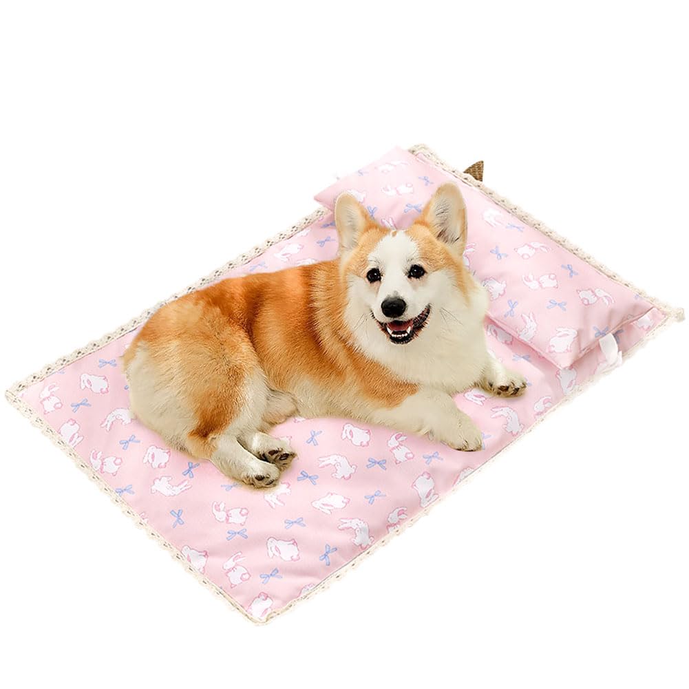 Rakuten - BIdason 犬 ベッド 枕付き クッション ひんやり 接触冷感 夏 リバーシブル 暑さ対策 快適 涼しい 顎のせ 防水 掃除しやすい 寝床 可愛い 洗える ペットクッション 猫 中型 大型犬用