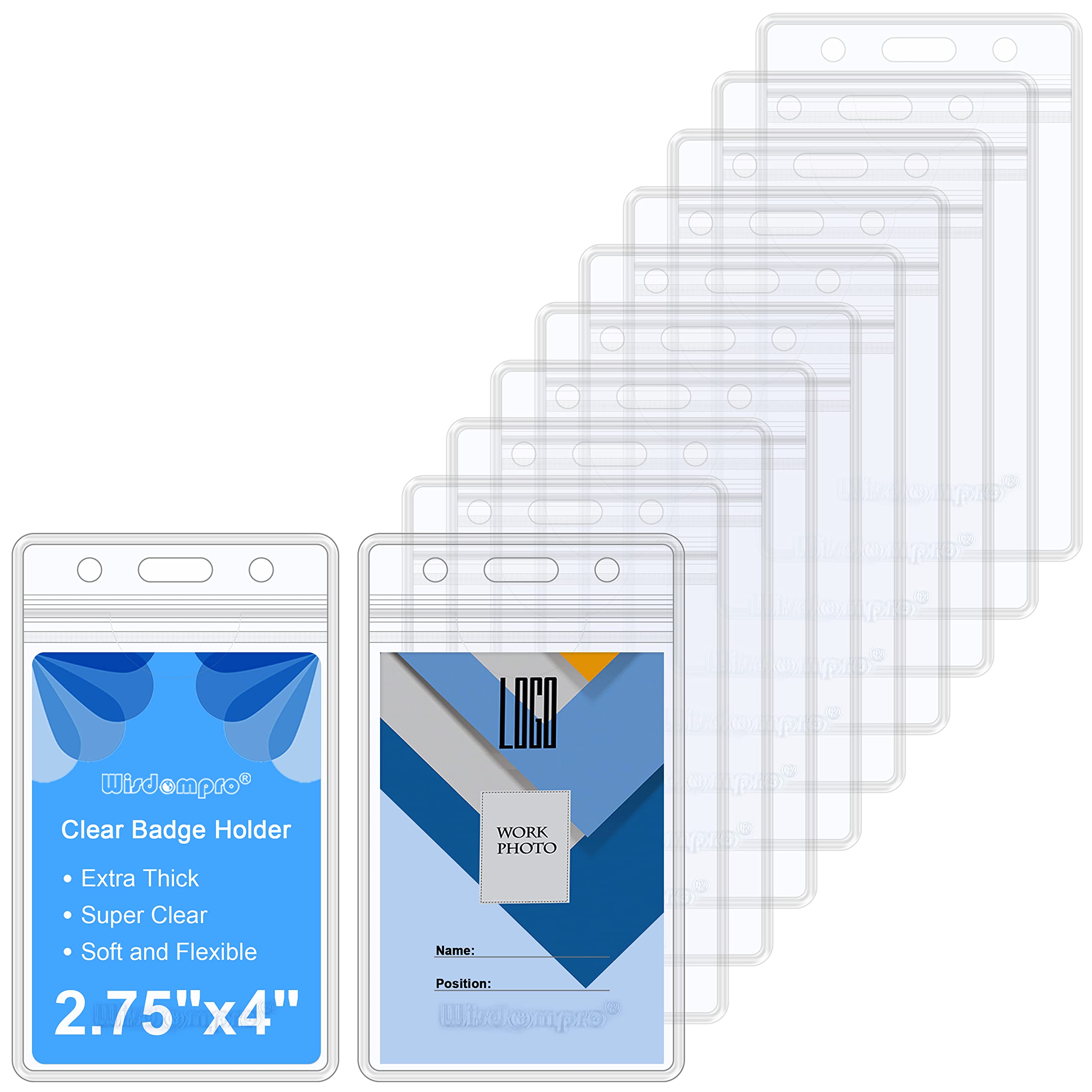 Rakuten - Wisdompro IDカードホルダー 縦 防水 ネームホルダー ソフト ビニール製 社員証/名札ケース 名刺/名札入れ 両面収納 薄型 20枚入り クリア