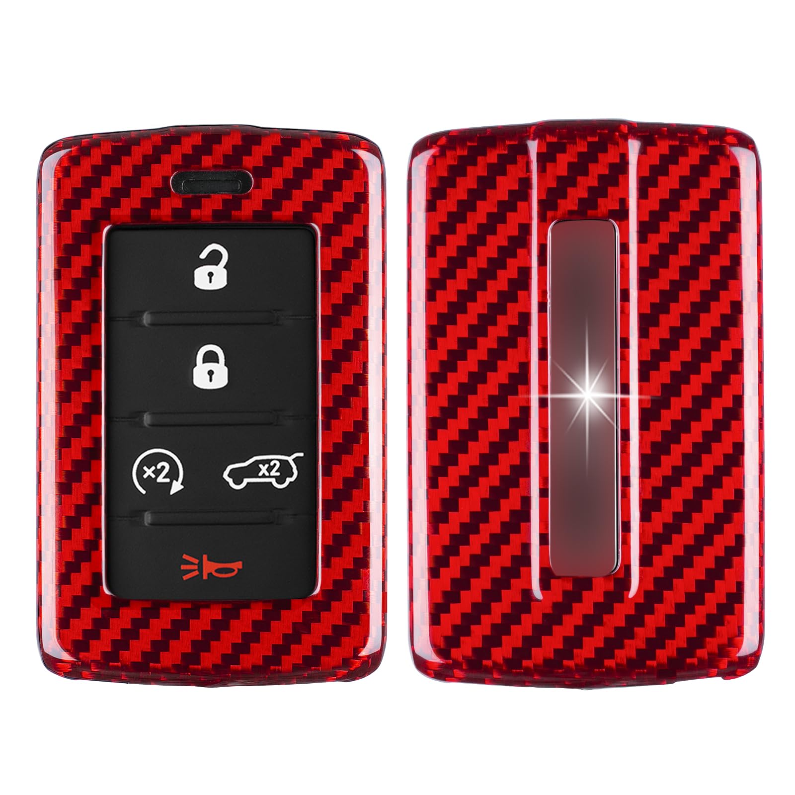 [T-carbon] ジープ専用 キーケース キーカバー 新型 グランドワゴニア グランドチェロキー 2021 2022 2023等に適用 ジープ アクセサリー リアルガラス繊維 傷防止 高級（レッド）