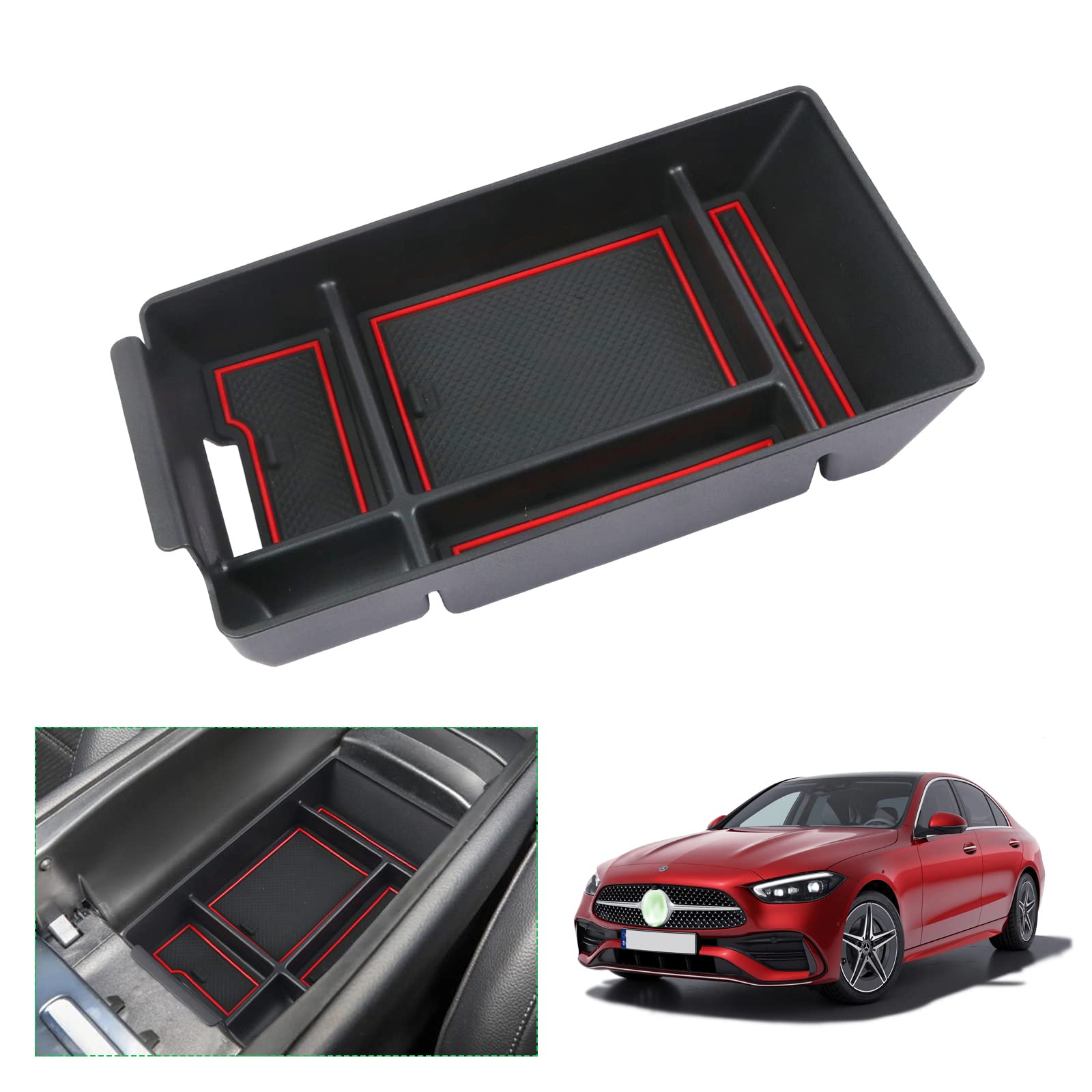 Rakuten - 【GAFAT】メルセデス ベンツ Benz Cクラス W206 5代目 2021年・現行 専用 車用収納ボックス 収納ボックス 内装パーツ センターコンソールボックス 外付コンソールボックス コイン収納 小物入れ 滑り止め (レッド)