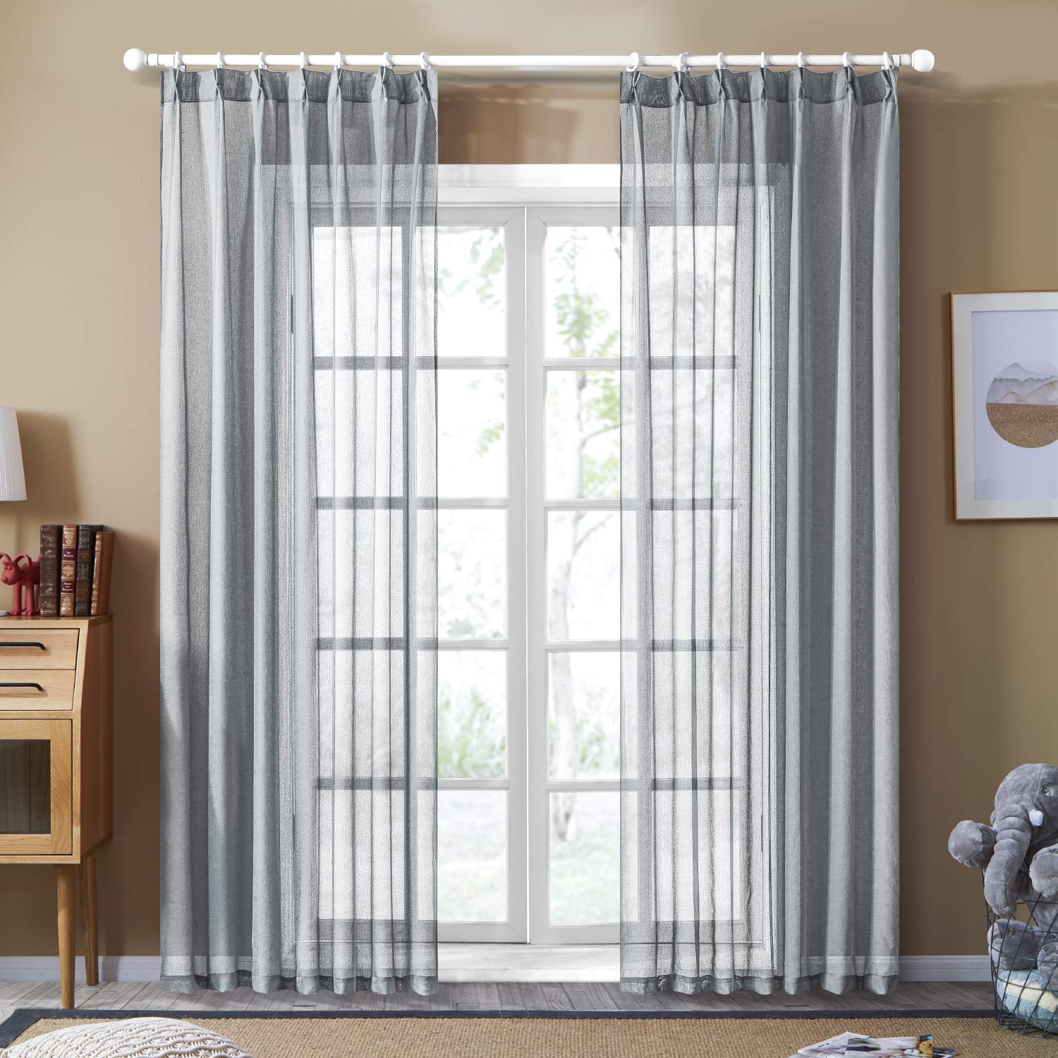 Rakuten - Topfinel レースカーテン 無地 UVカット グレー 幅150x丈178cm 1枚入り