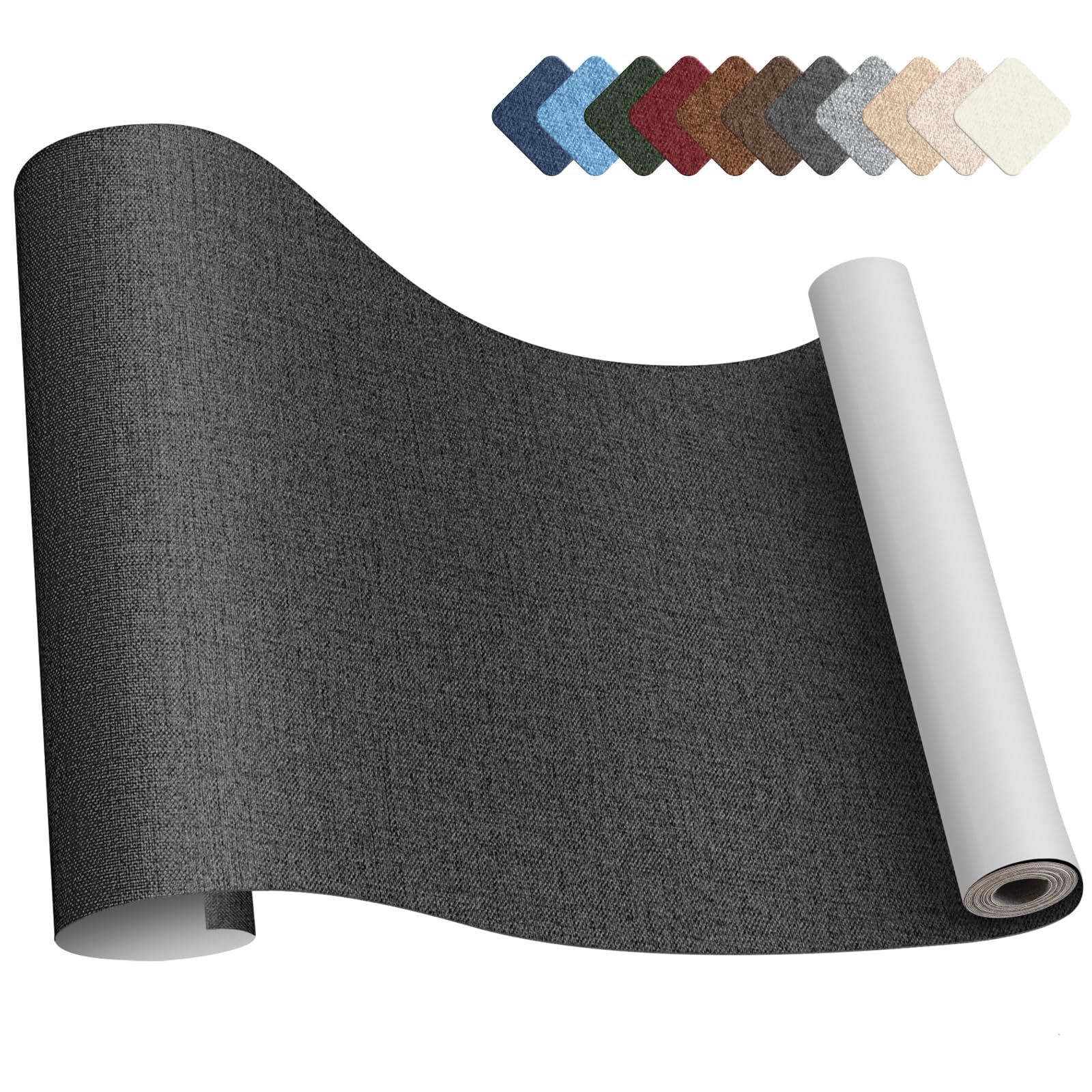 補修テープ 布 40 x 200cm リネン製 補修布シート ソファ 補修シート リネンパッチテープキット、椅子、枕、カーテン用ファブリックパッチテープ 黒灰色