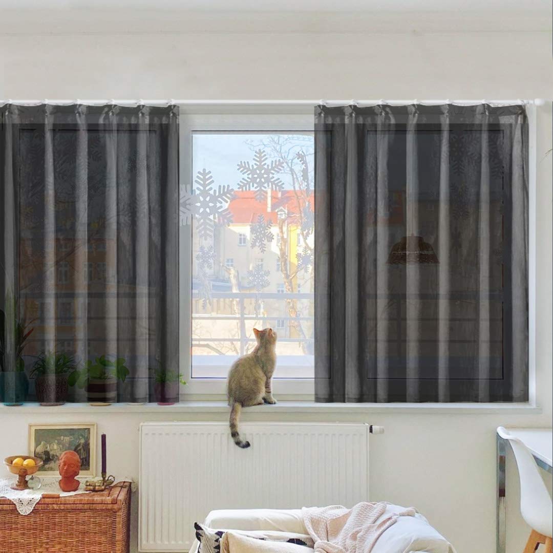 Topfinel レースカーテン 無地 UVカット ブラック 幅100x丈110cm 2枚組