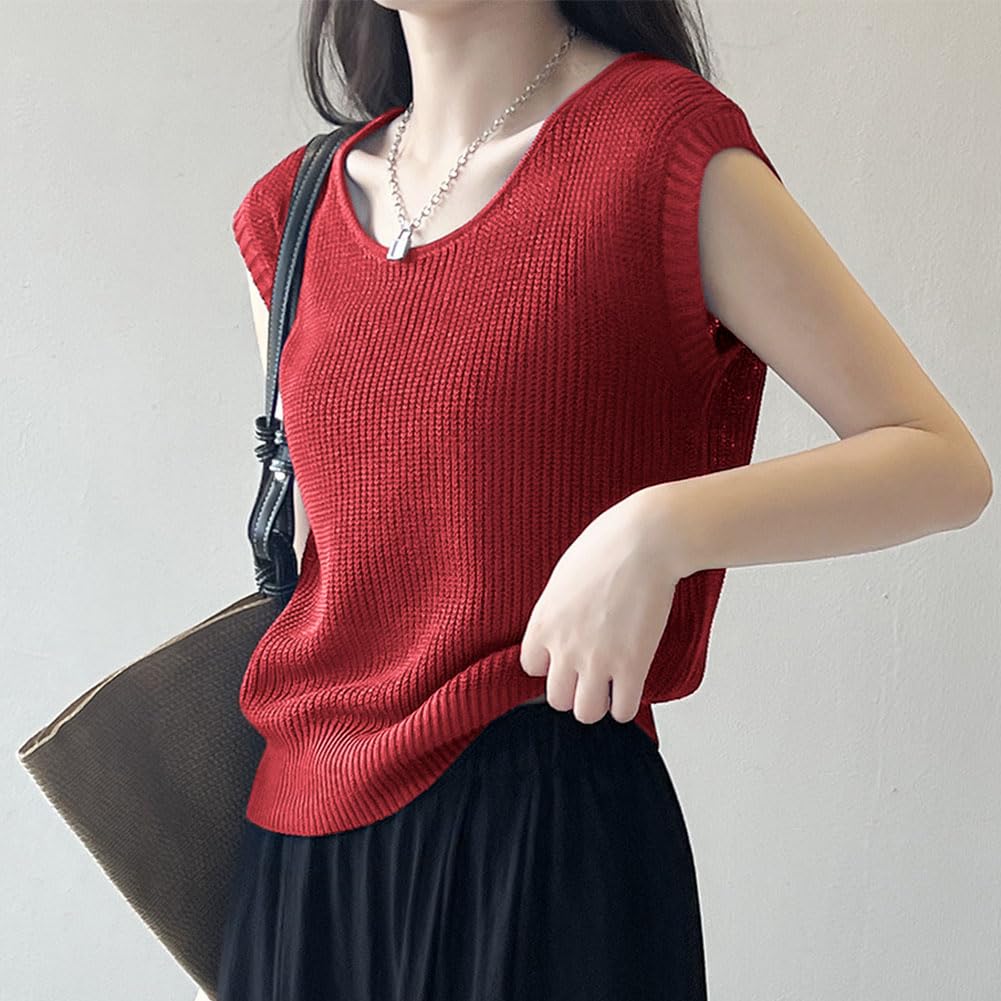 [Bidason] ニット レディース セーター フレンチスリーブ サマーニット 通気 快適 涼しい 高伸縮性 ストレスフリー リブニット 無地 シンプル 着回し力 サマーセーター トップス 普段着 夏