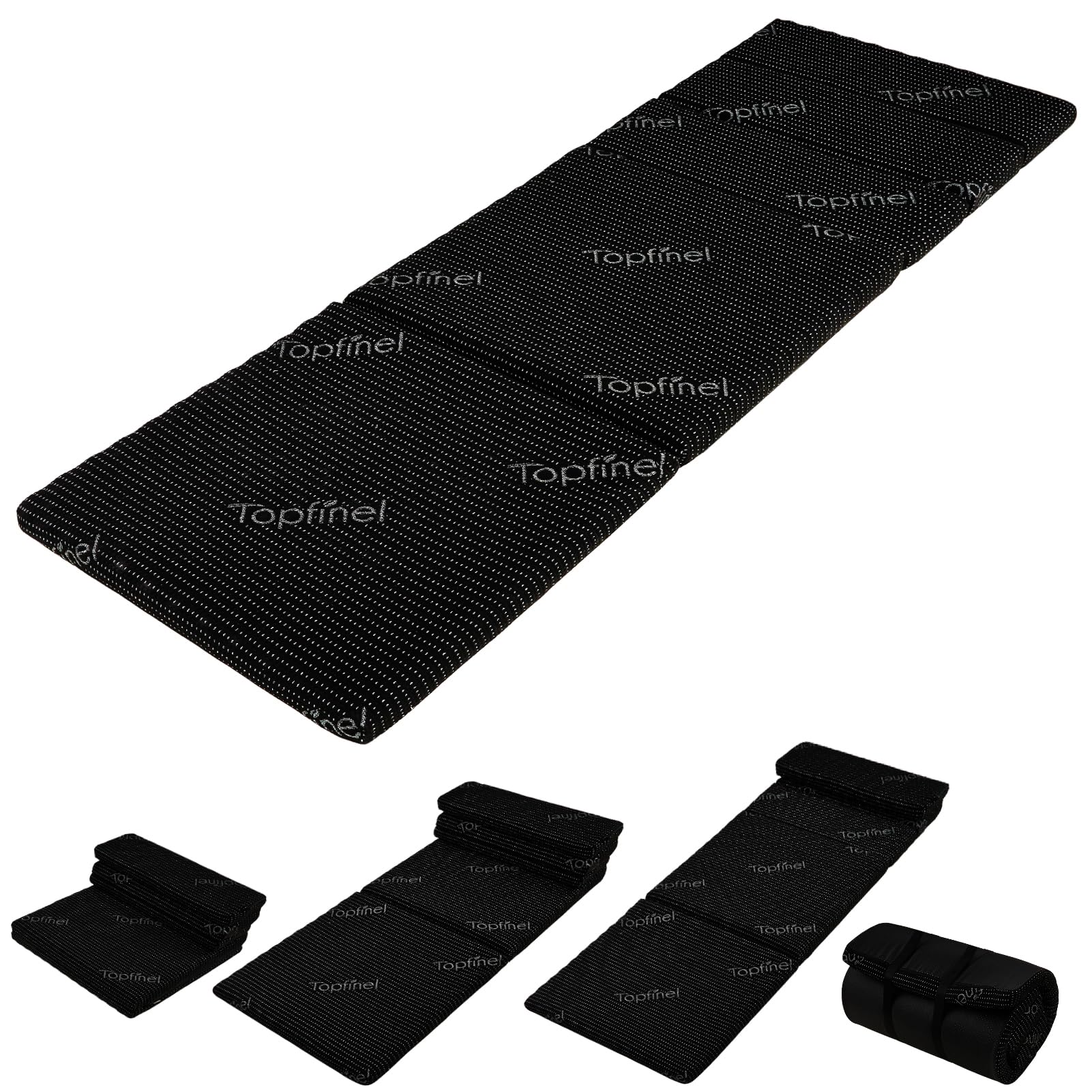 Topfinel マットレス ごろ寝マット シングル 高反発 折りたたみ 密度28D 厚さ5cm 180cm 車中泊 防災グッズ マットレス 長座布団 コンパクト カバー洗える 丸めて収納 60 x 180cm ブラック