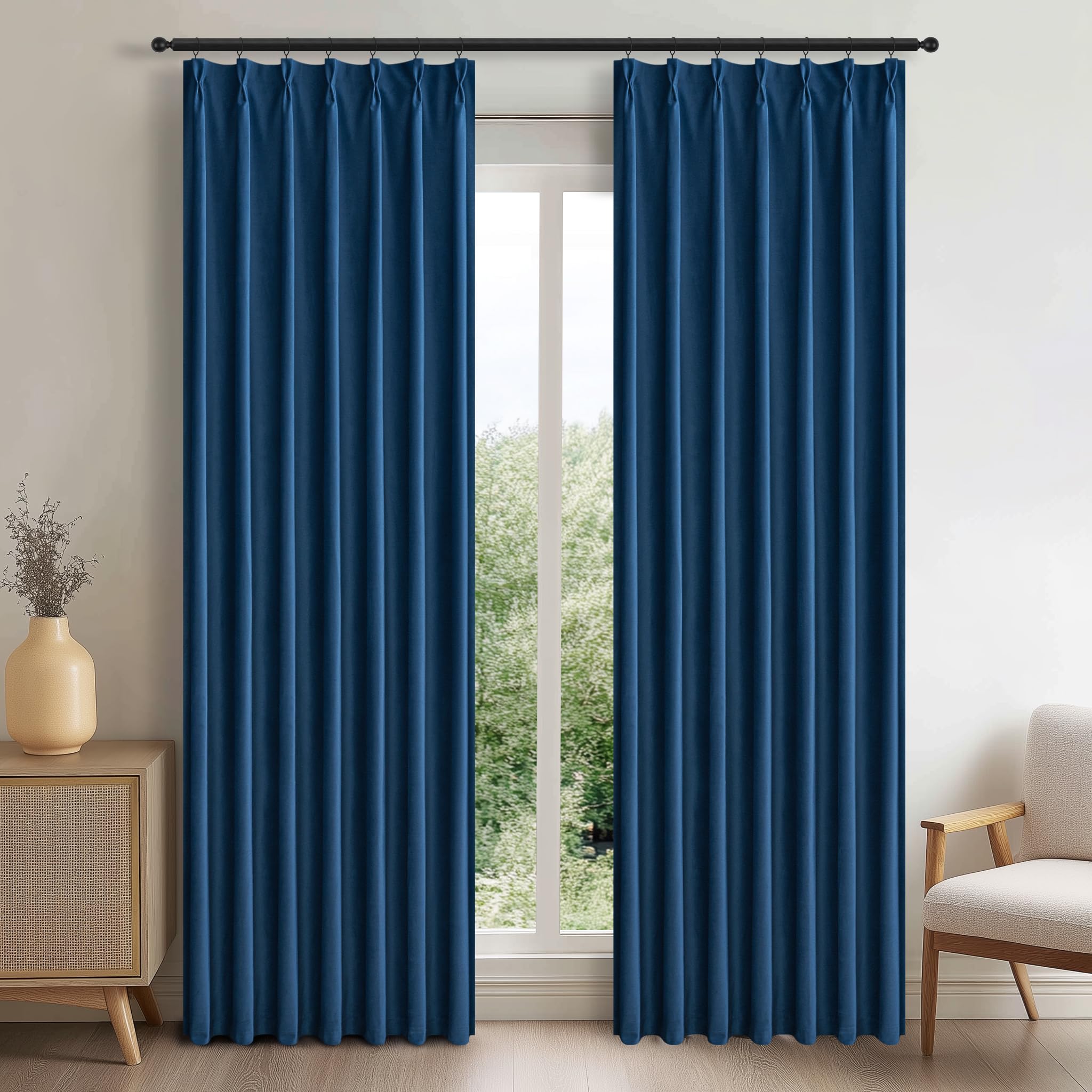 Topfinel カーテン 遮光 断熱 ベルベッド生地 200cm丈 2枚組 ネイビー フック付き 寝室用 リビング 目隠し 防音 仕切りカーテン