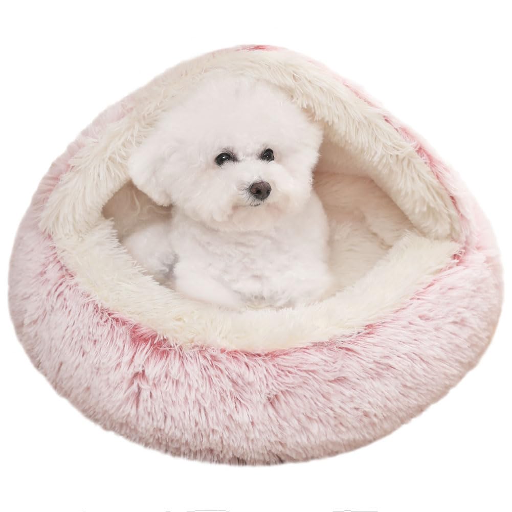Bidason 犬 ベッド クッション ドーム型 猫用 ハウス 丸型 冬 暖か 貝殻型 ふわふわ もこもこ ぐっすり眠る 可愛い 半閉鎖式 保温 防寒対策 滑り止め 洗える 小型犬 ペット用品 通年