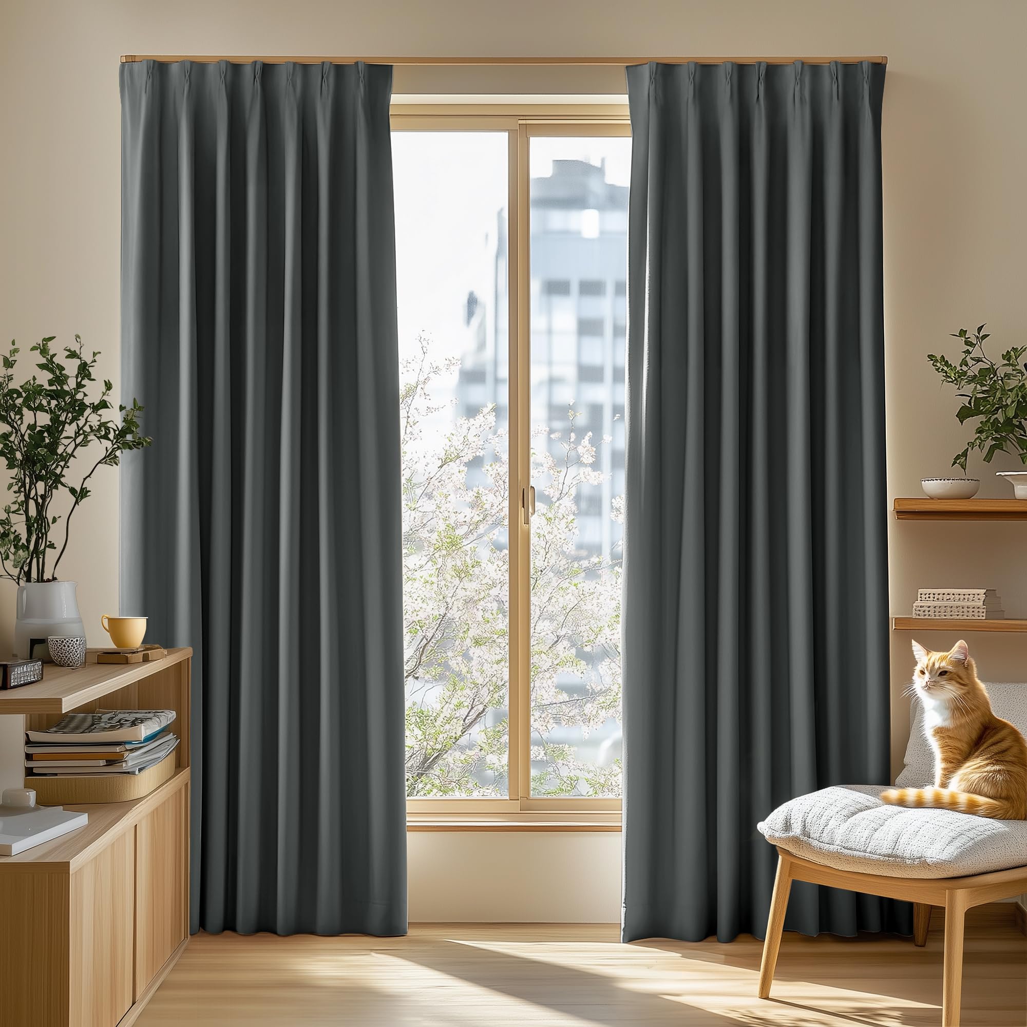 Rakuten - Deconovo カーテン 1級遮光 2枚組 幅100×丈230cm 厚手 ドレープ 形態記憶 洗濯OK UVカット 日本JSL認証 遮光率99.99% 昼夜の視線対策 省エネ 寝室 リビング用 アジャスターフック対応 ダークグレー