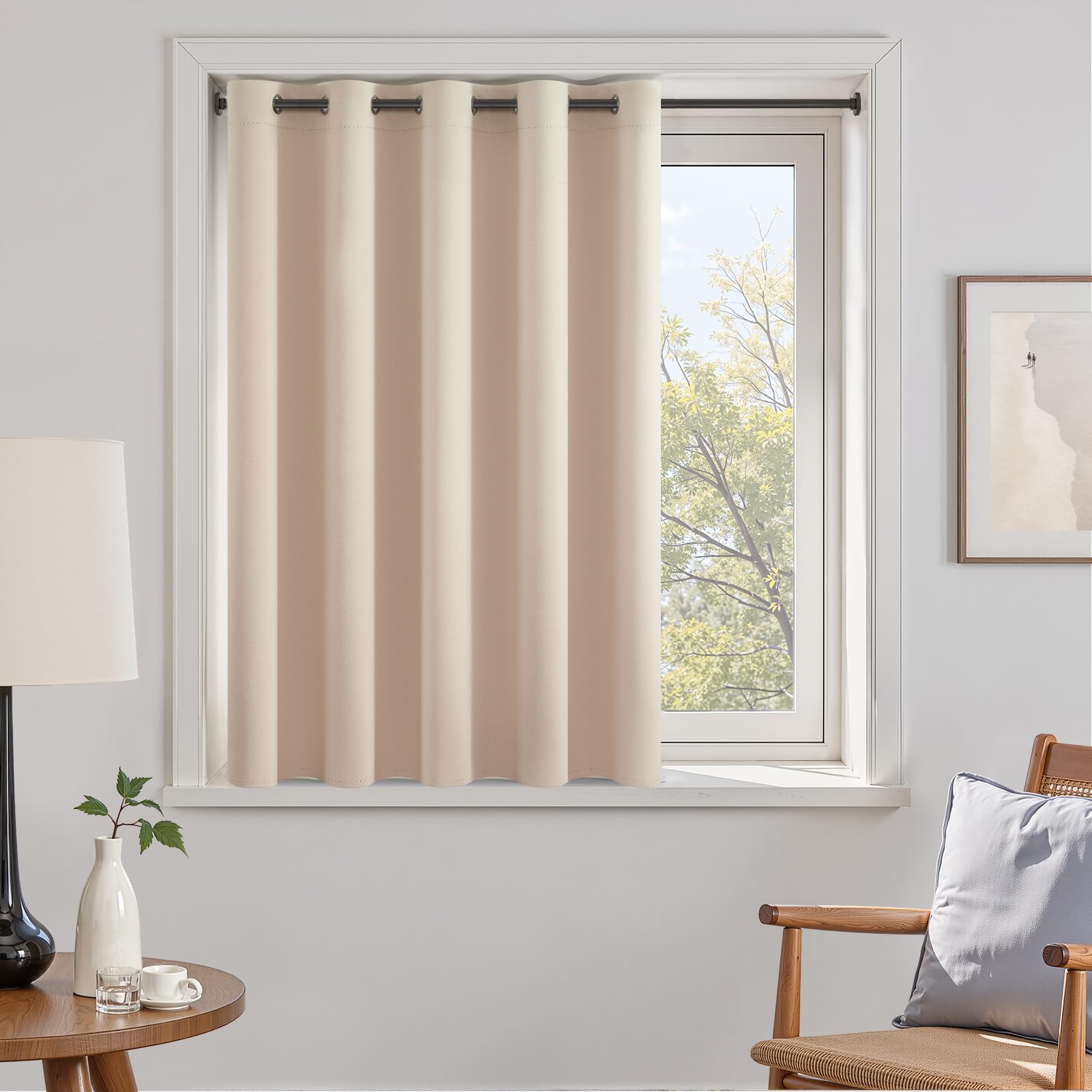 Topfinel カフェカーテン 遮光 カーテン 小窓 80cm丈 ベージュ 1枚 ハトメ型 遮光 断熱 UVカット 目隠し 間仕切り 洗える 寝室 キッチン リビング 車内