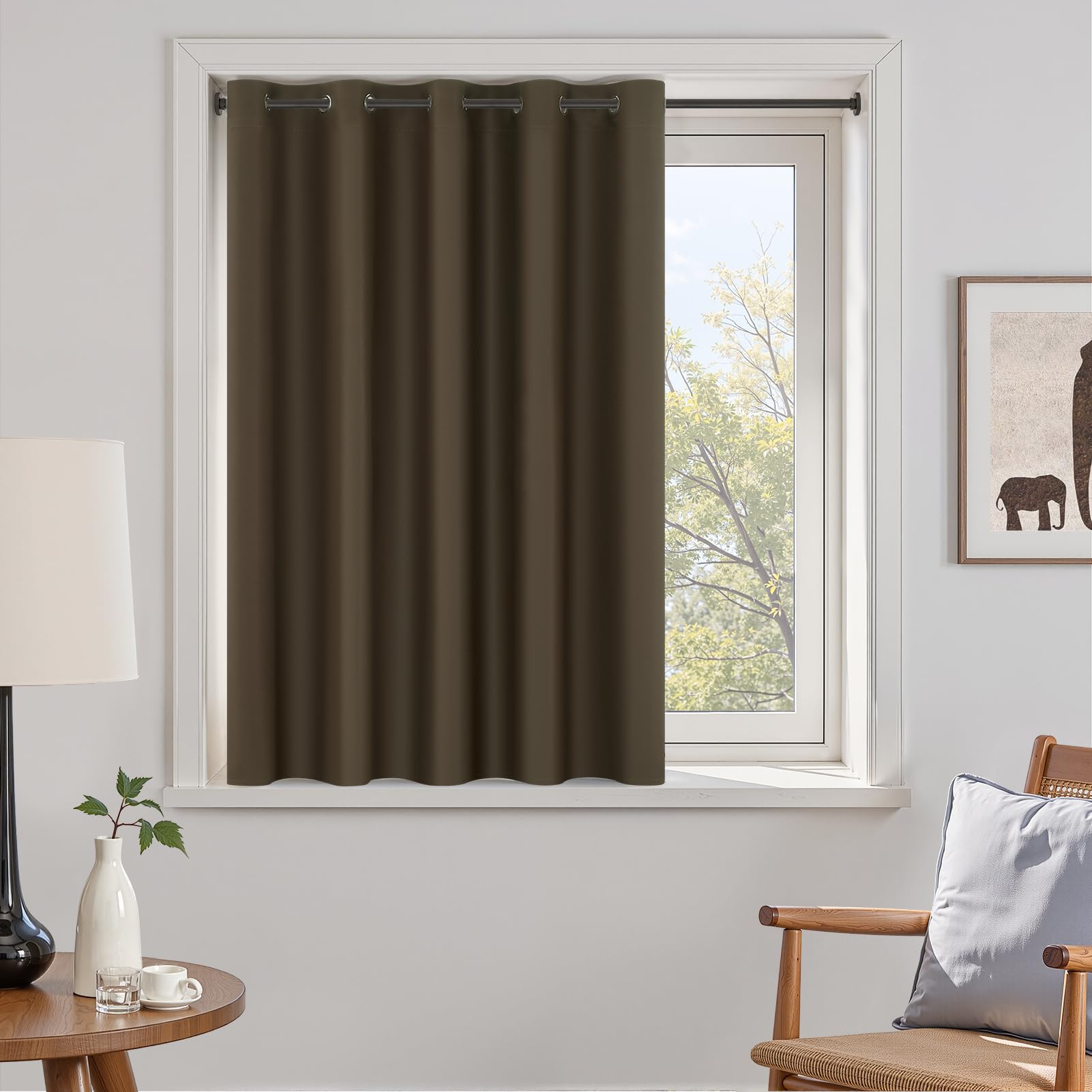 Topfinel カフェカーテン 遮光 カーテン 小窓 45cm丈 コーヒー 1枚 ハトメ型 遮光 断熱 UVカット 目隠し 間仕切り 洗える 寝室 キッチン リビング 車内