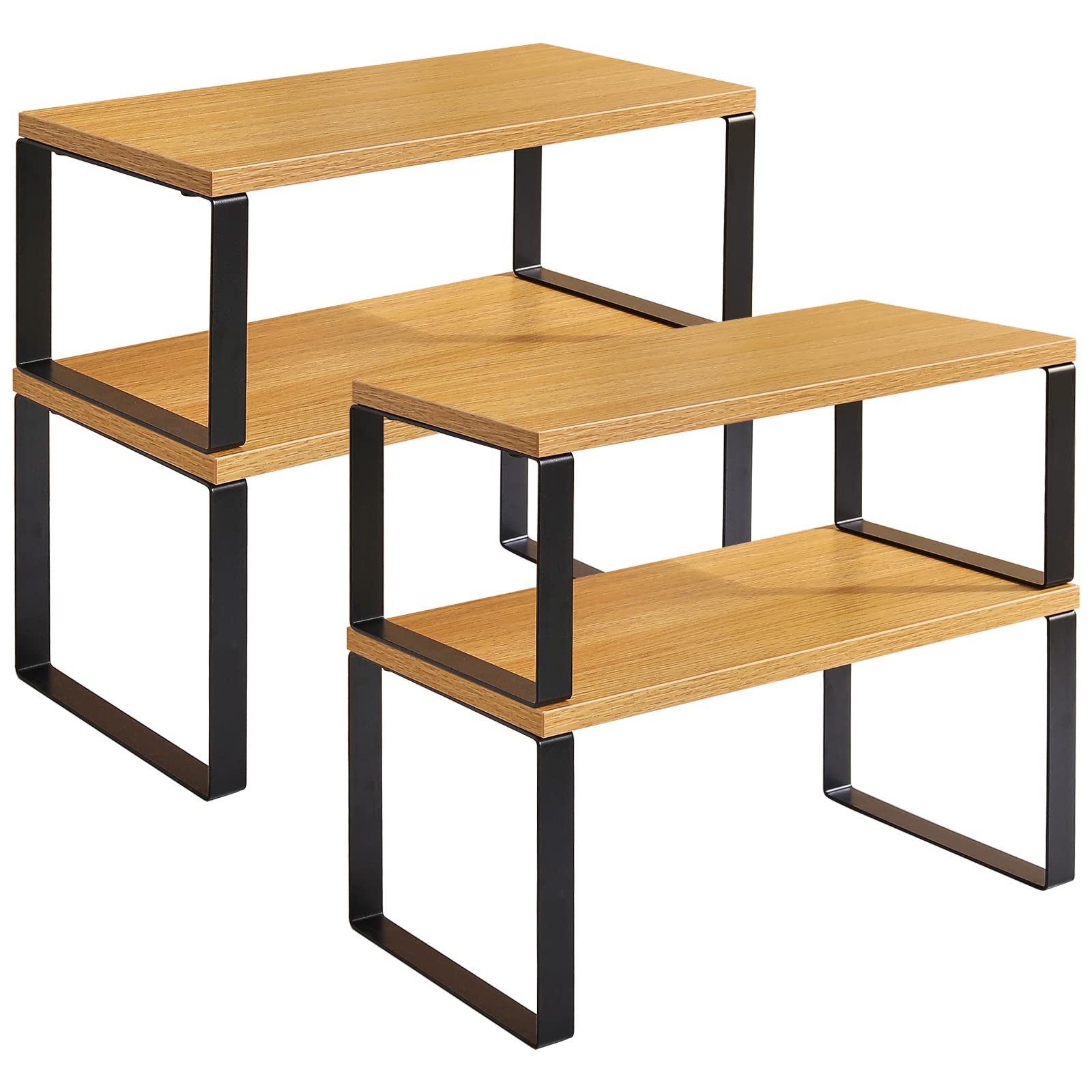 YMYNY キッチンラック 4個入 調味料ラック スパイスラック カウンター棚 積み上げ可能 拡張可能 キャビネット収納ケース 水槽 化粧品 缶 カップ 浴室 台所 卓上 大容量 木の色 JPHSR002N-2