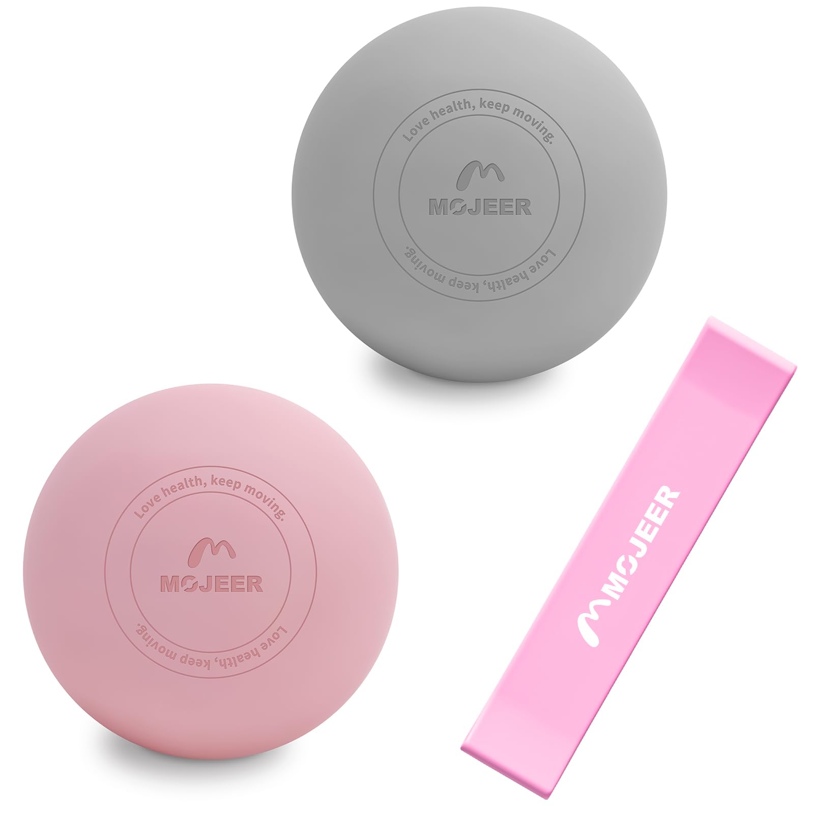 MOJEER マッサージボール ストレッチ用ポール 2個セット 筋膜リリース 肩/背中/腰/ふくらはぎ/足裏 全身 ツボ押しグッズ 筋膜球 筋膜 JMQ(ピンク/グレー)