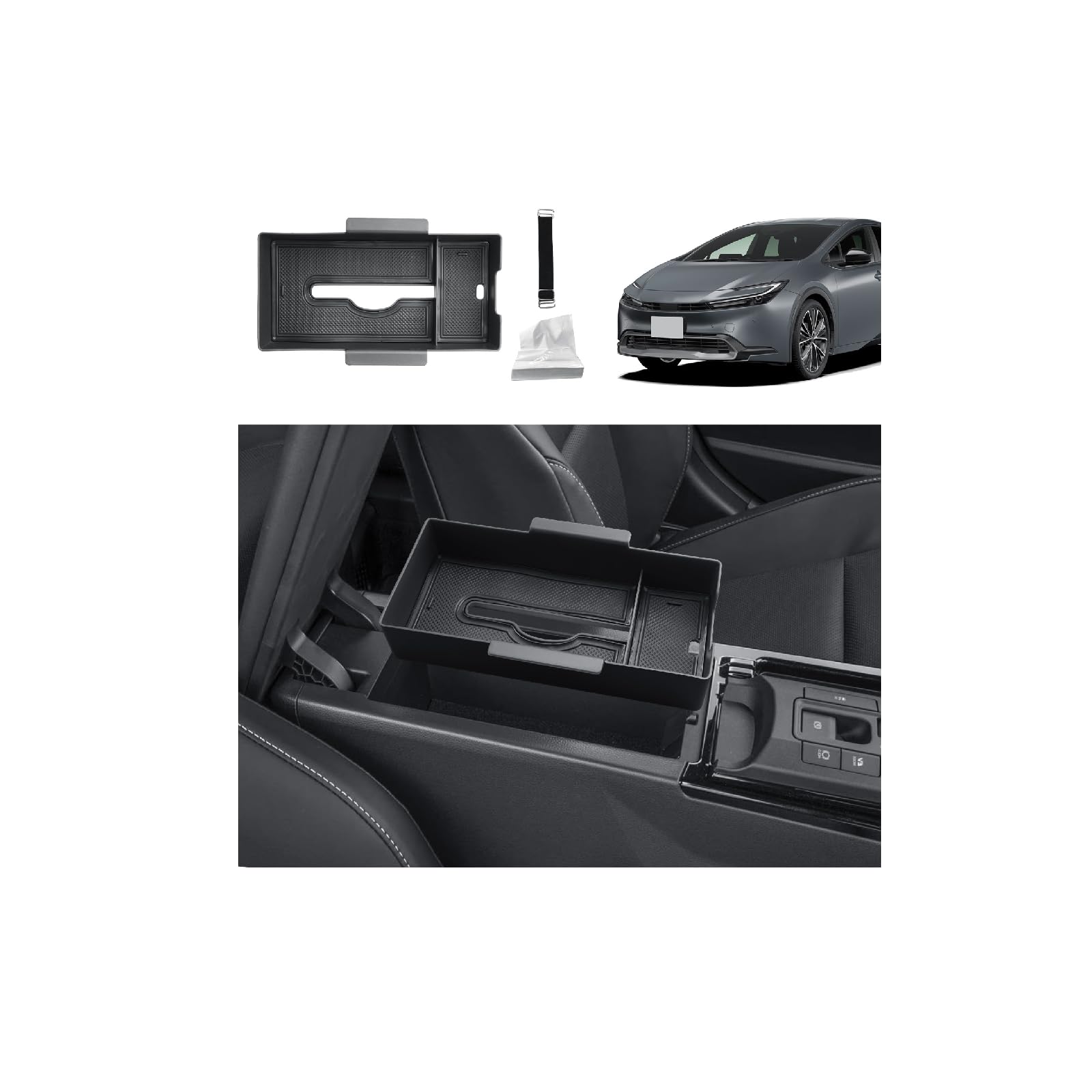 ECOZEN トヨタ 新型 プリウス60系 専用 アームレストコンソールトレイ 60プリウス センターコンソール ティッシュケース 車内収納 仕切り ボックス トレイ 小物入れ 収納ボックス ABS素材 汚れ防止 滑り止め プリウス60 アクセサリー 内装