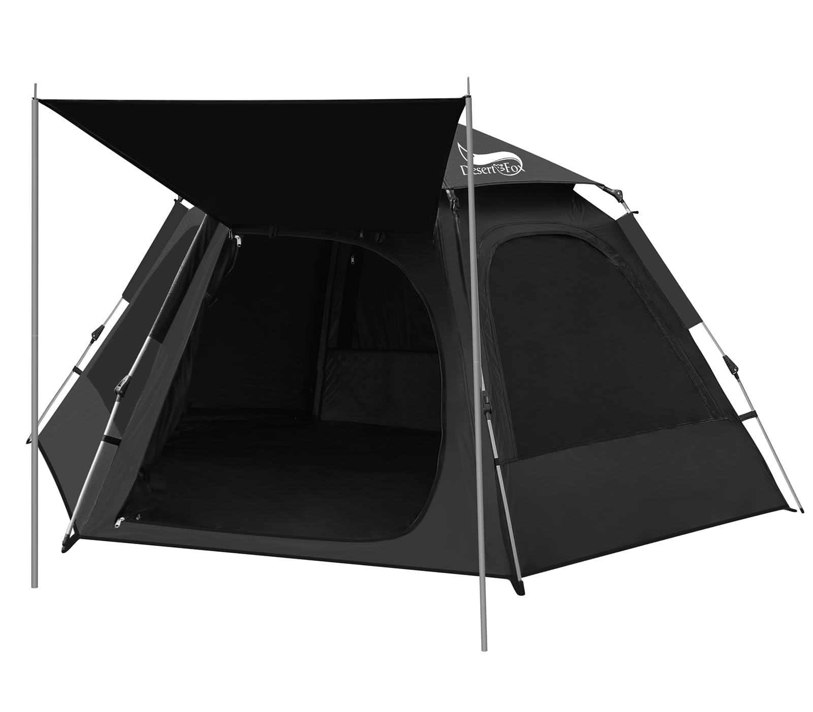 DesertFox テント ワンタッチ 2-3人用 4000mm耐水圧 テント 前室あり キャンプテント 軽量 コンパクト 撥水加工素材 自立式 二重層構造 4シーズン 簡単設営 初心者向け UVカット 通気防風防雨 収納袋付き (ブラック, L)