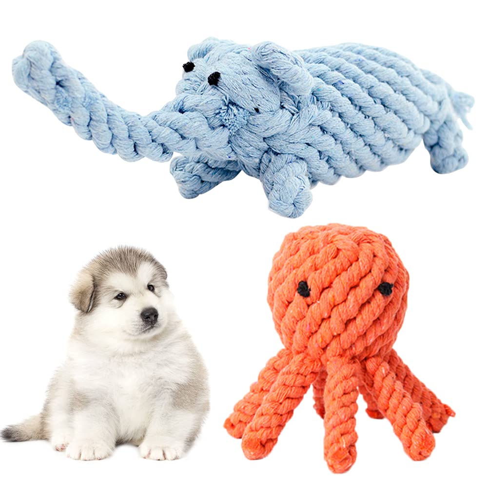 Bidason 犬 ロープ おもちゃ 噛むおもちゃ 可愛い 綿ロープ タコ コットン ストレス解消 ペット用 丈夫 耐久性 清潔 歯磨き 運動不足解消 小/中型犬に適用 犬用玩具 2点入り