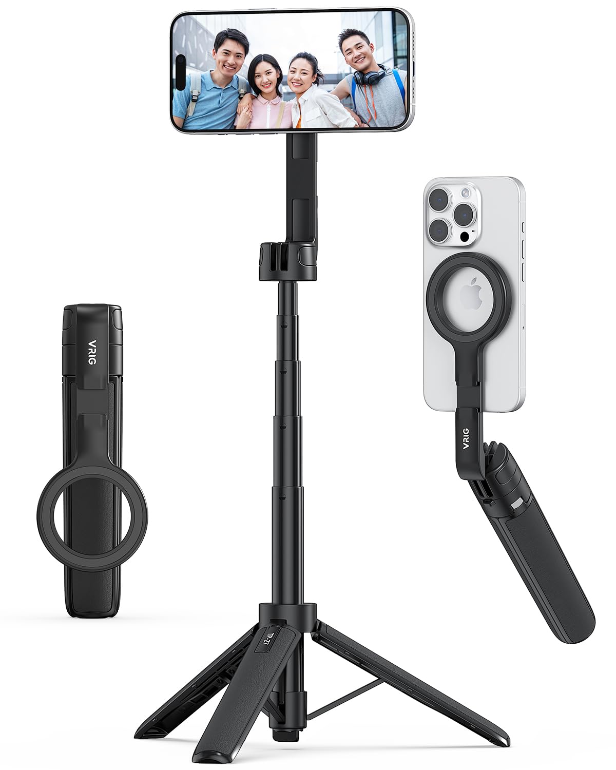 楽天Mr HedgeHogVRIG Magsafe対応 自撮り棒 マグセーフ 三脚 スマホ 三脚 マグネット 折りたたみ式 55cm セルカ棒 コンパクト 持ち運びに便利 磁気リング付き iPhone&Android対応 旅行/集合写真/セルフィー/撮影録画/生ライブなどに最適 T