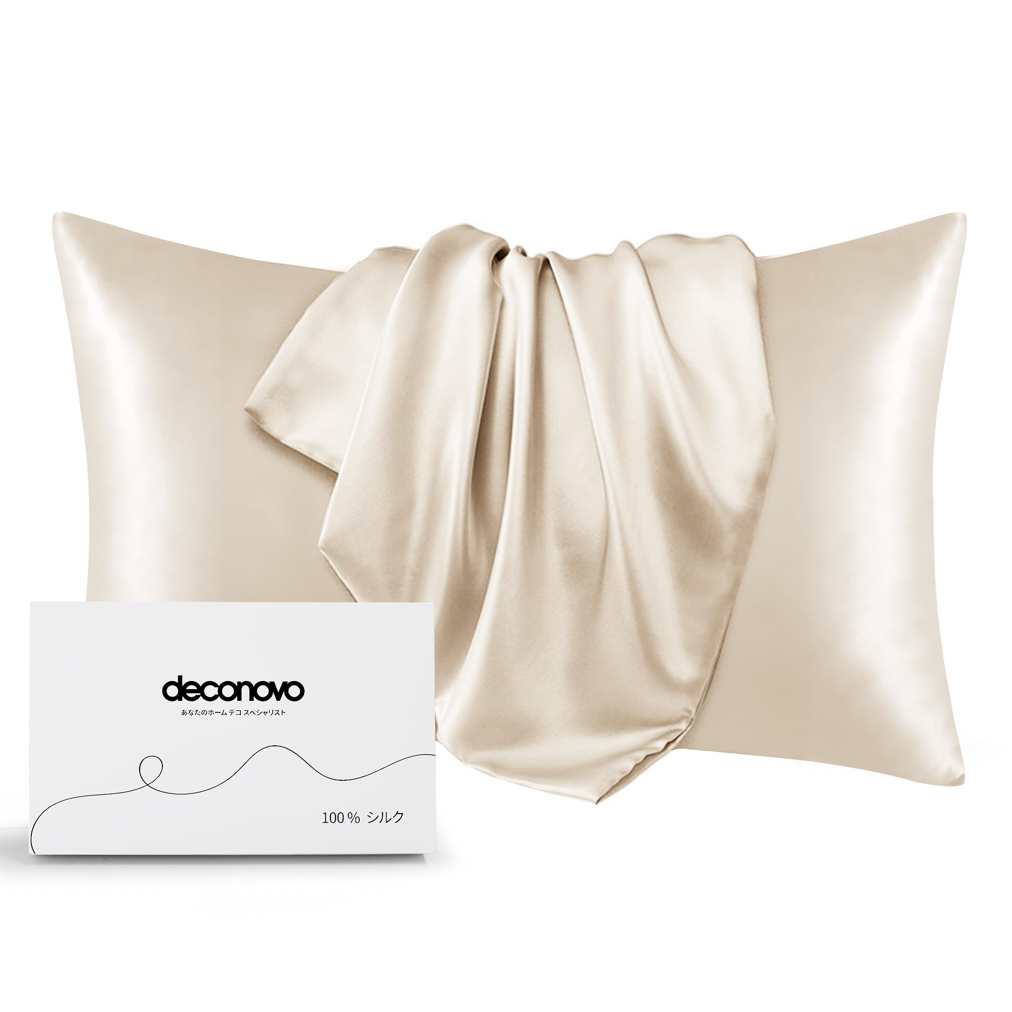 Deconovo 枕カバー 両面シルクまくらカバー 接触冷感 ピローケース 6Aクラスシルク100%シルク 43cmx63cm シャンパン 封筒式枕カバー ギフト 美肌 美髪 寝癖軽減 手洗える 良い通気性 四季適応 贈り物 1枚セット