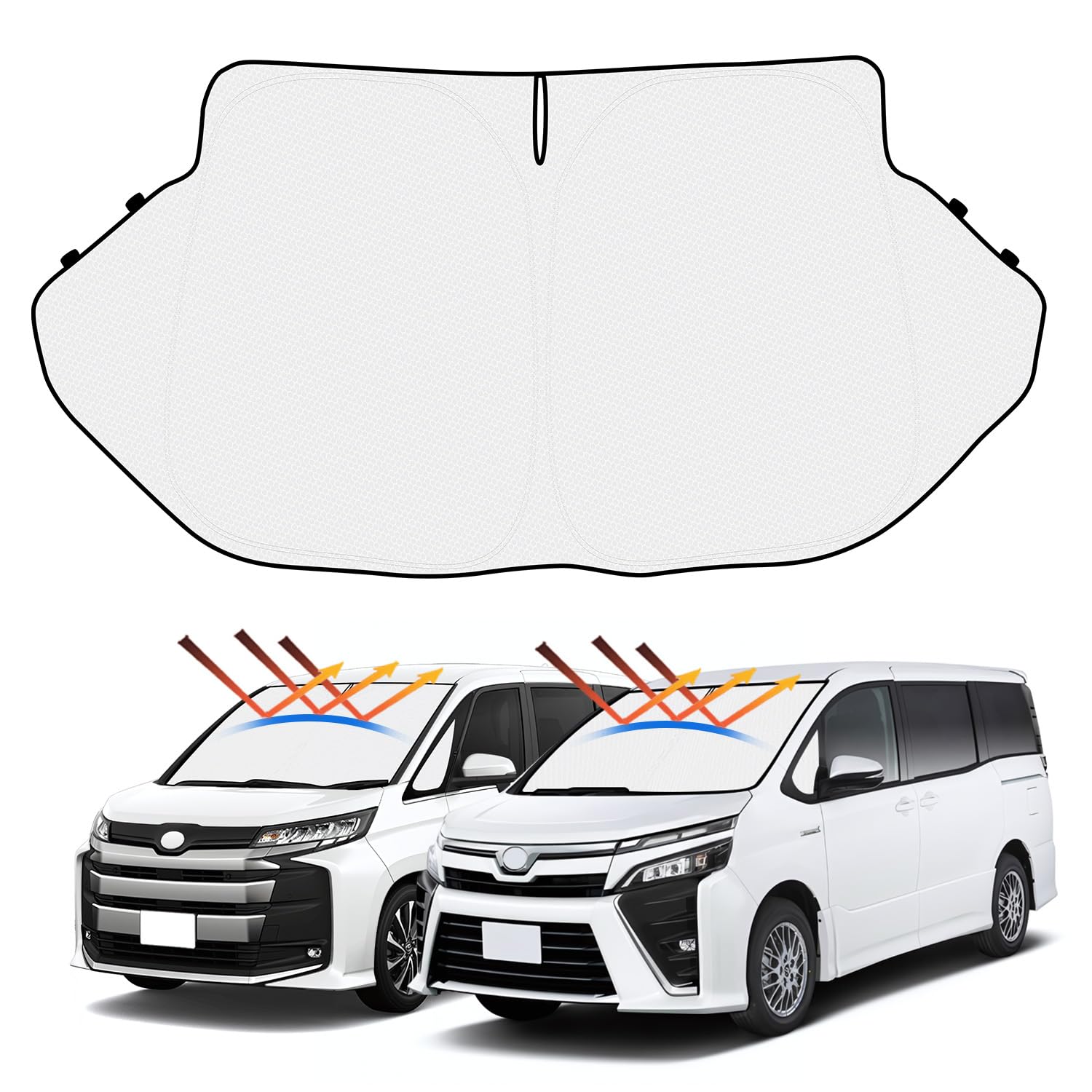 【ハンドル日よけカバー付き】Mozan トヨタ ヴォクシー ノア 80系 サンシェード フロントガラス用 VOXY NOAH 80 車用サンシェード 三角窓付き UVカット 日よけ 日差しカット 遮光 断熱 折り畳み式 ハンドルサンシェード 収納袋付き ハ