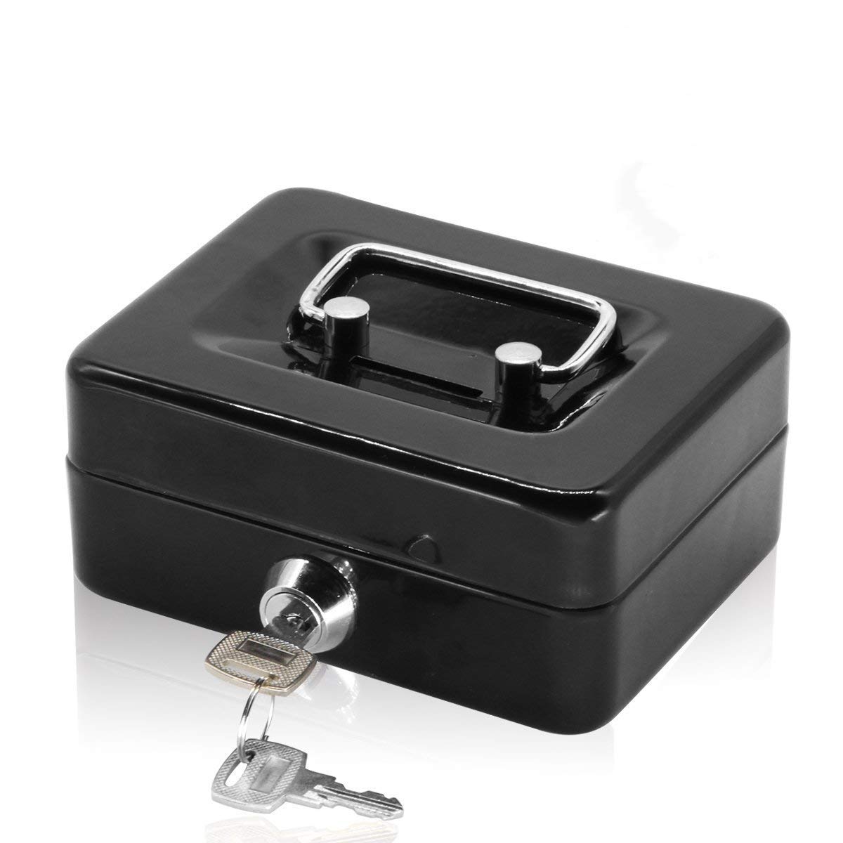 Jssmst（ジェスマット） 手提金庫 キーロック式 コインケース 貯金箱 金属製 ミニサイズ 軽量 子供 ギフト 15x12x8cm (黒 NEW)
