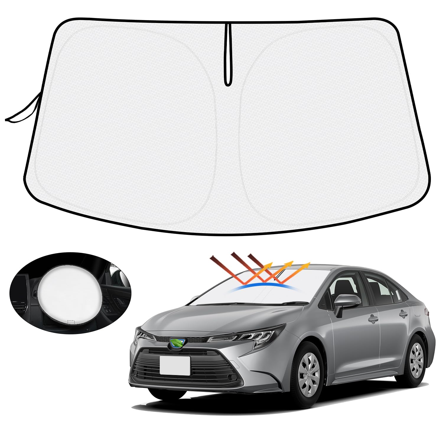 【ハンドル日よけカバー付き】Mozan トヨタ カローラツーリング 210系 サンシェード フロントガラス用 ..