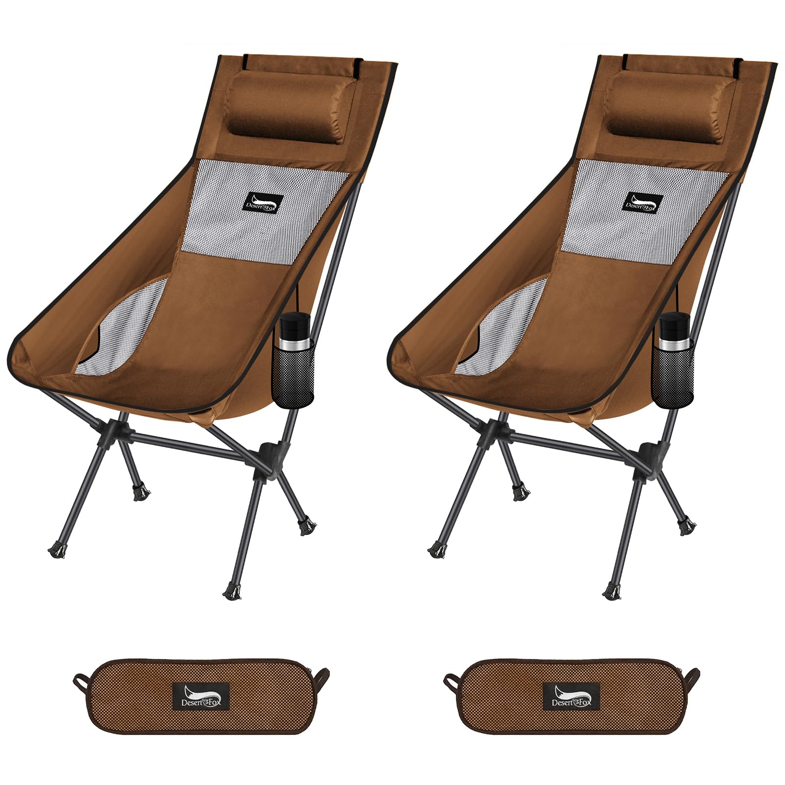 楽天Mr HedgeHogDesertFox アウトドアチェア 折りたたみ 枕付き 超軽量 【2個セット】【独自開発のカップホルダー】 耐荷重150kg キャンプ椅子 コンパクト イス ハイバック 椅子 収納袋付属 携帯便利 お釣り 登山 2066 （コーヒー）