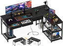 ODK ゲーミングデスク 引き出し3杯 パソコンデスク コンセント付き l字デスク デスク 机 幅155 pcデスク 棚付き desk 収納 オフィスデスク 在宅勤務 仕事用 組立簡単 ブラック