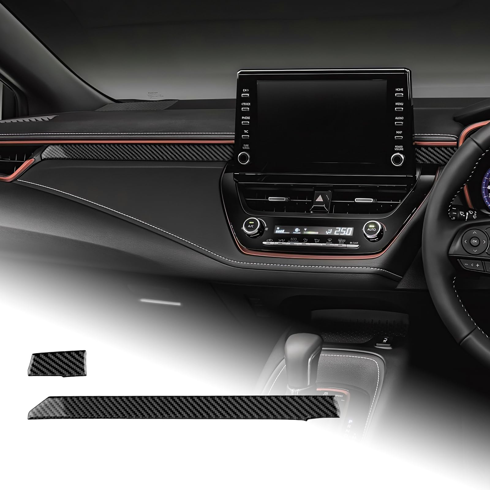 AIRSPEED トヨタ カローラ 12代目 2019-2024 Toyota Corolla 専用 カーボンファイバー アクセサリー インテリア 内装パーツ カーコパイロットトリム 副操縦士 助手席装飾ストリップ おしゃれ カスタム ドレスアップ 両面テ