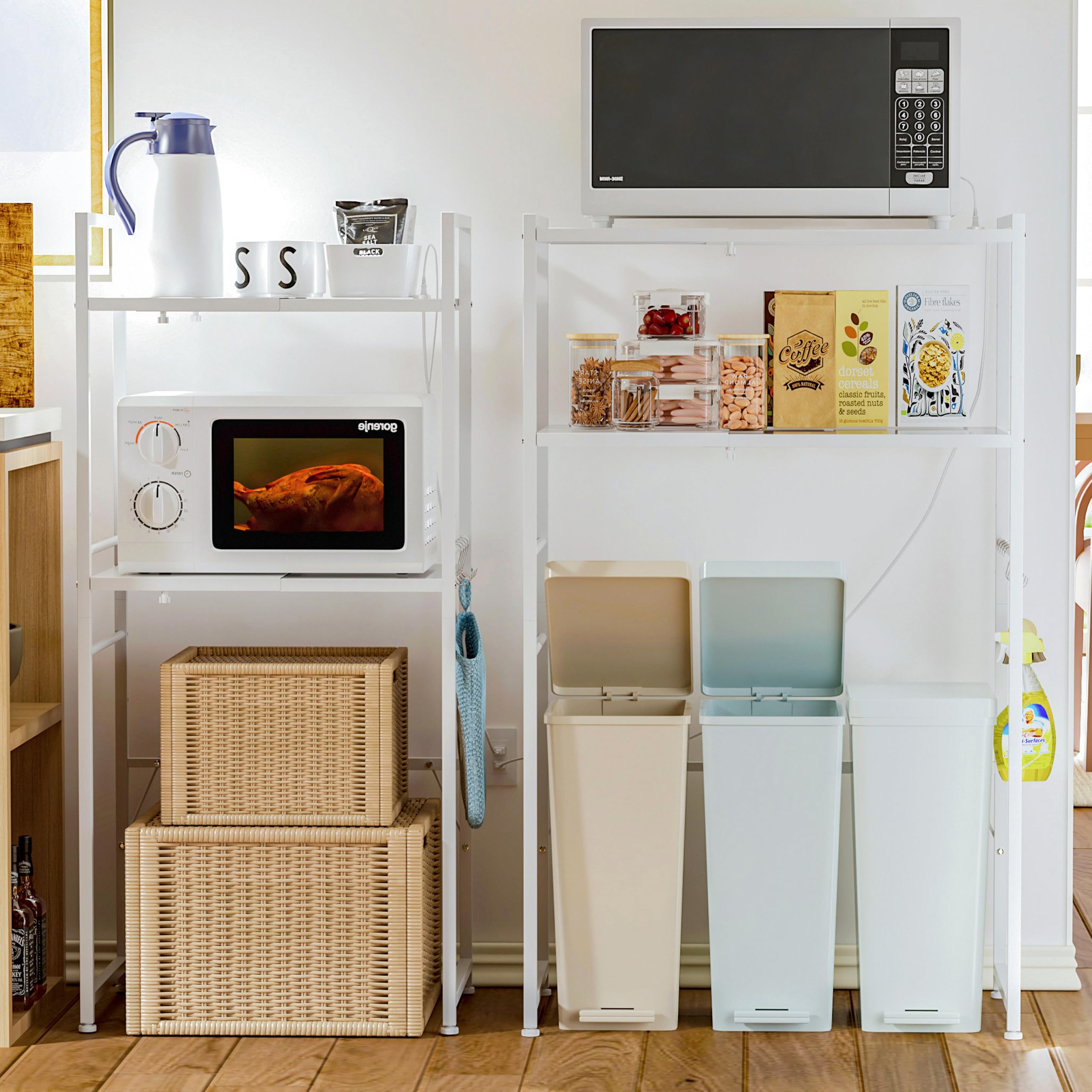 LunarLight ゴミ箱上ラック 幅60.5から-80まで*奥行42*高さ129.5cm 多機能横幅伸縮できる コンセント付..