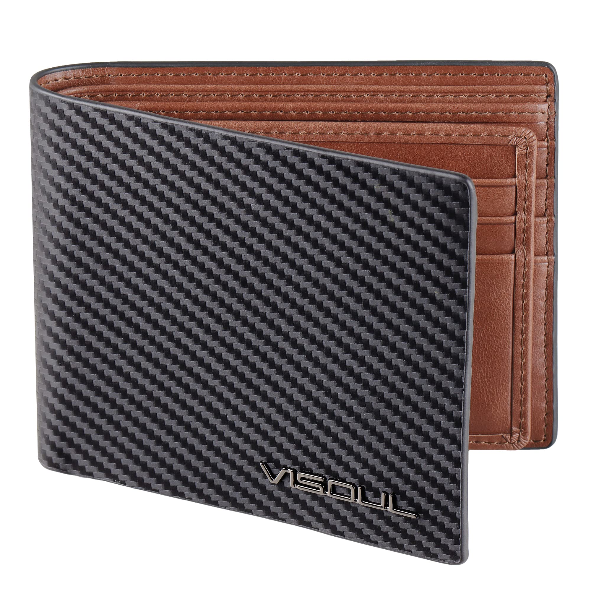 [VISOUL] 財布 カーボンレザー 本革 15枚カード入れ 2つ折り財布 二つ折り財布 財布メンズ 免許証入れ 超薄型 大容量 牛革 カード収納 カードがたくさん入る 財布 メンズ 2つ折り 小銭入れなし 2つ折り人気 一流の革職人が作る メンズさいふ