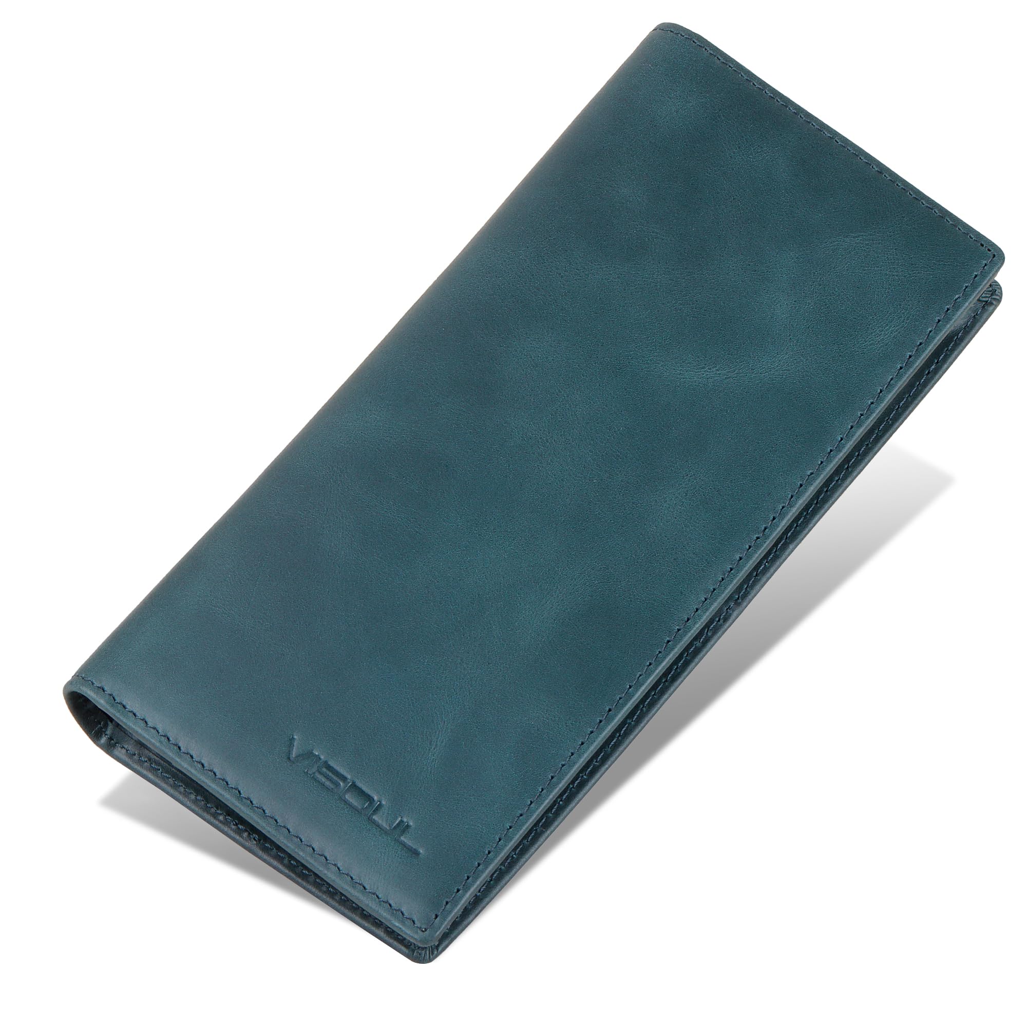 [VISOUL] 長財布 メンズ 本革 12枚 カード収納 ながざいふメンズ レザーカーボンレザー二つ折り icカード収納 小銭入れなし 大容量 超薄型 高級牛革 ふたつ折り 財布 一流の革職人が作る ブルー