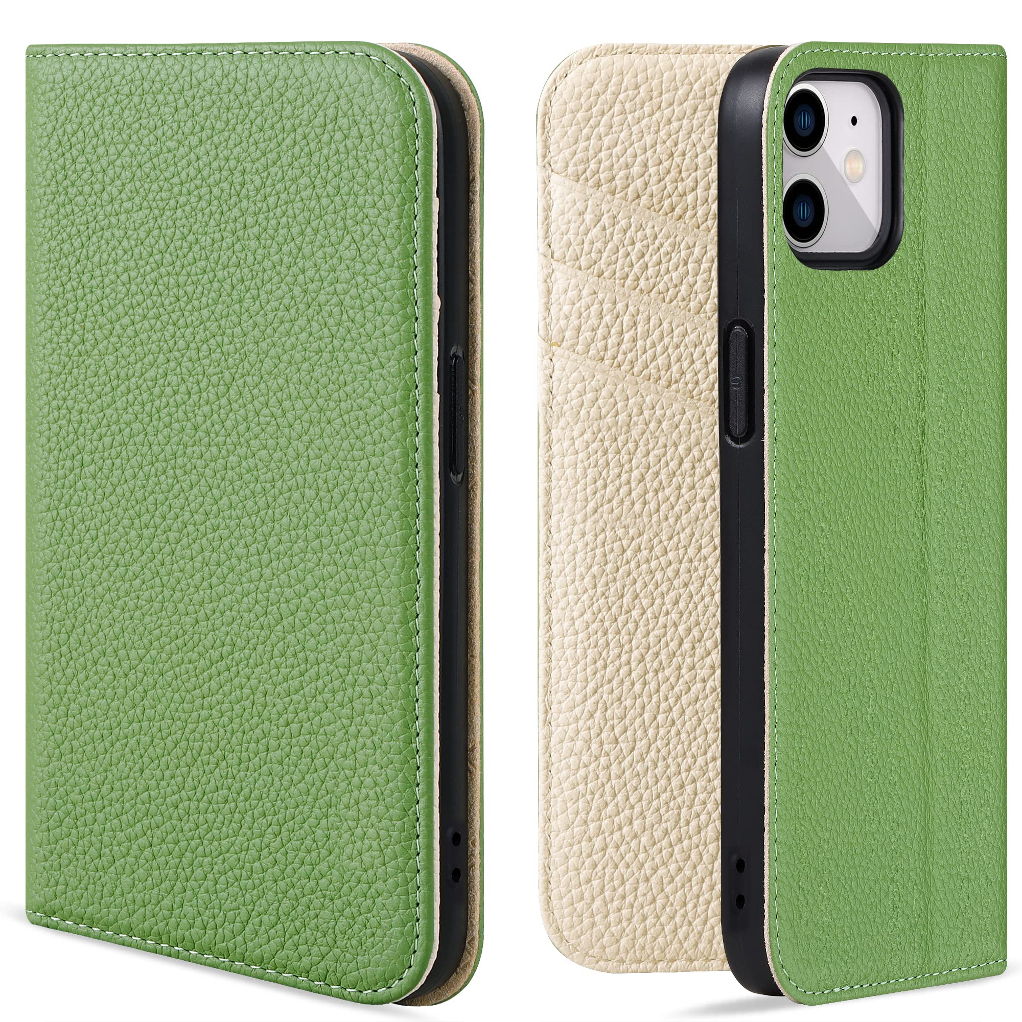 VISOUL iPhone 12 対応 ケース 手帳型 本革 レザー スマホケース アイフォン12 プロ 手帳型 カード収納 携帯カバー 全面保護 マグネット内蔵 横置きスタンド機能付き 6.1インチ シュリンクレザー アイホン12 / 12 Pro 対応